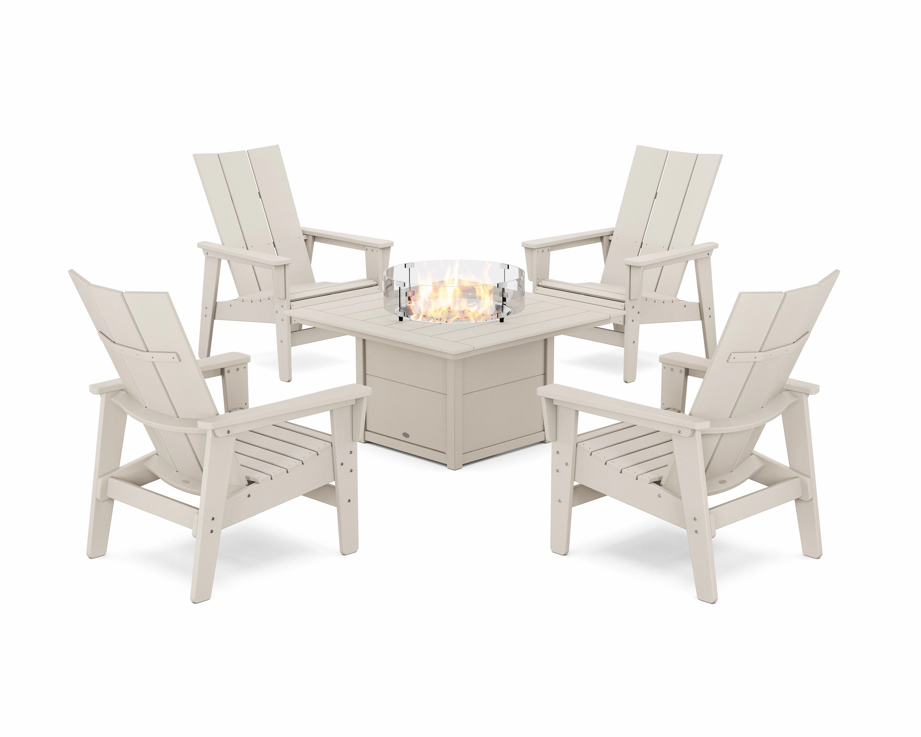 5-Piece Modern Grand Upright Adirondack Conversation Set with Fire Pit Table