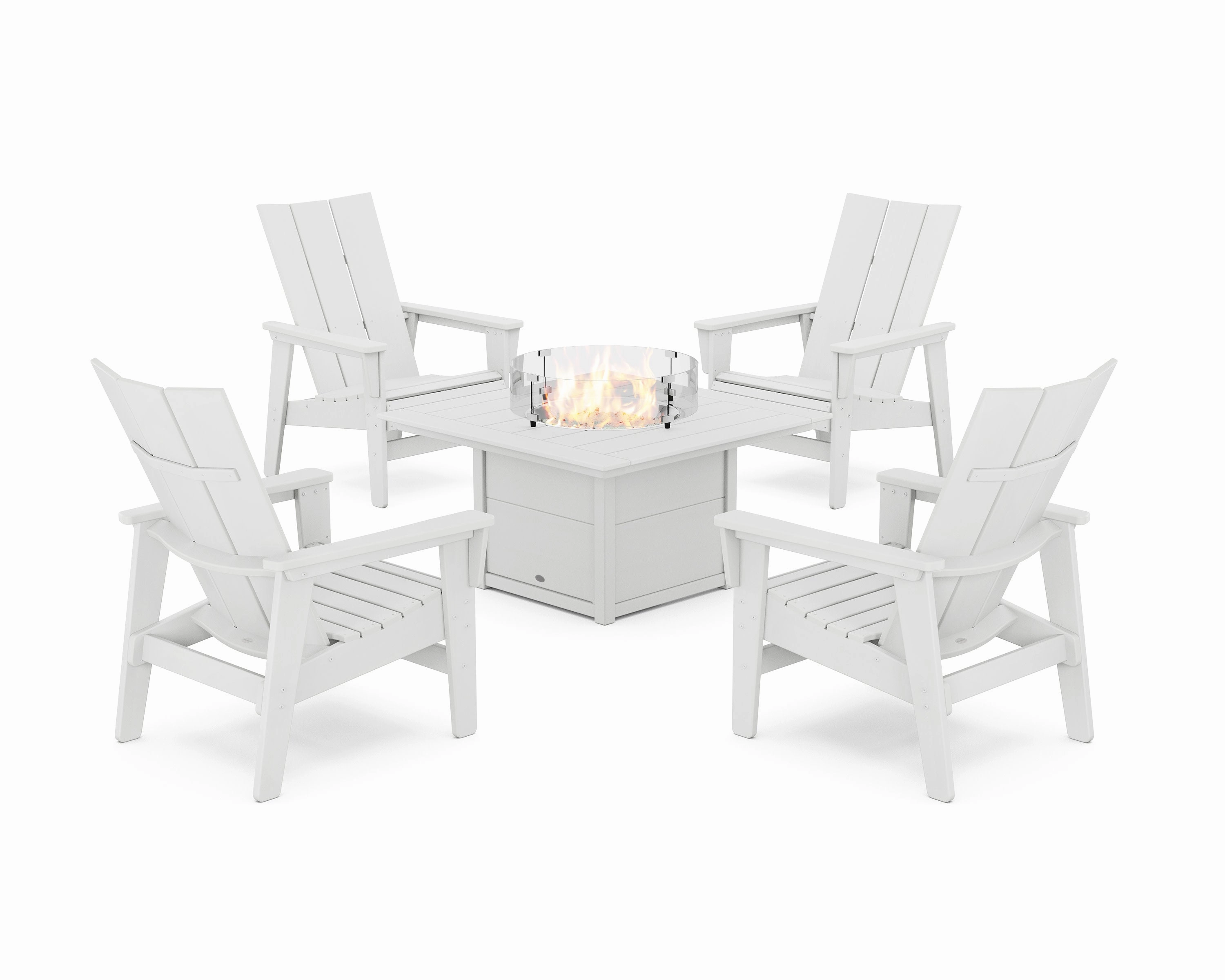 5-Piece Modern Grand Upright Adirondack Conversation Set with Fire Pit Table