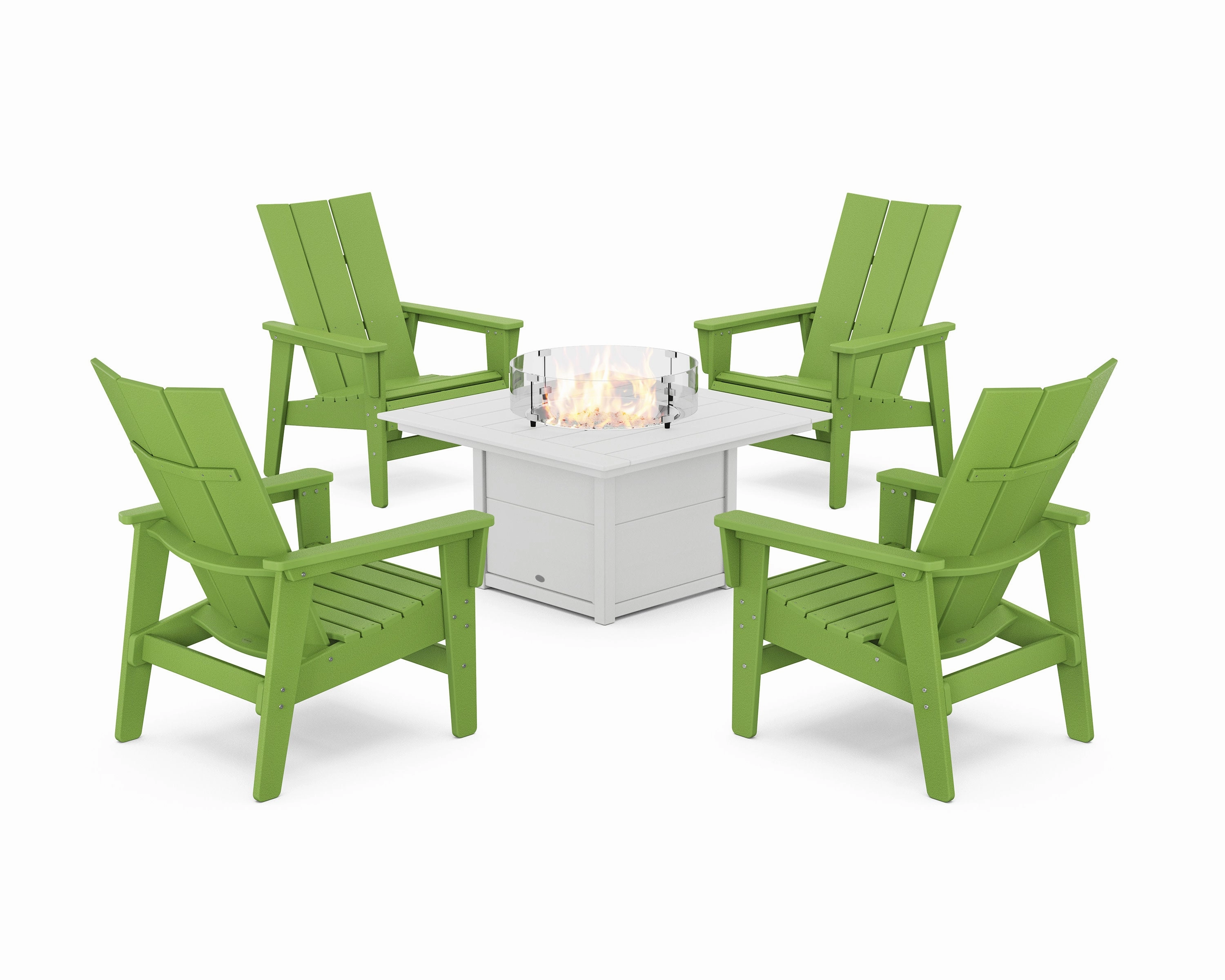 5-Piece Modern Grand Upright Adirondack Conversation Set with Fire Pit Table