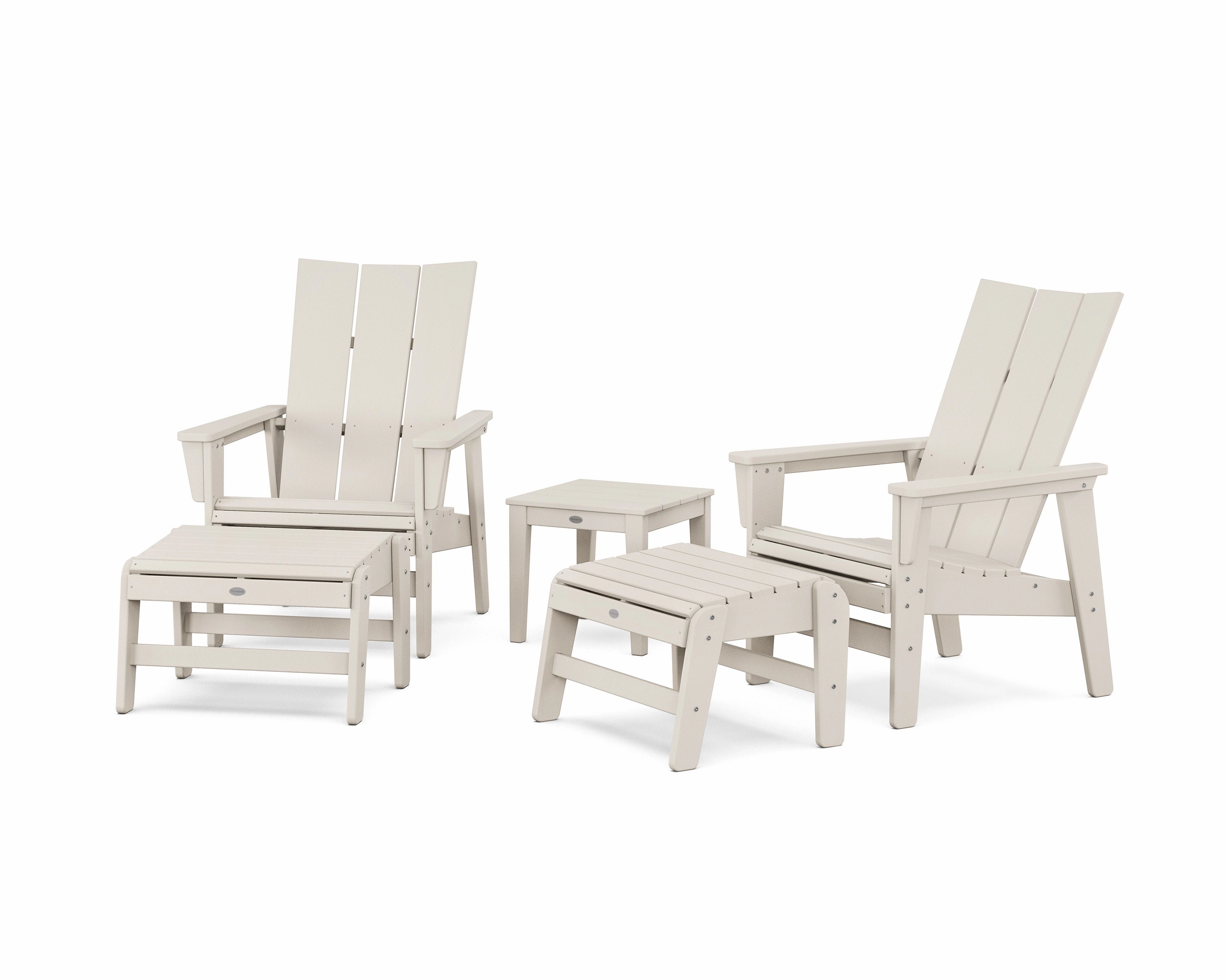 5-Piece Modern Grand Upright Adirondack Set with Ottomans and Side Table