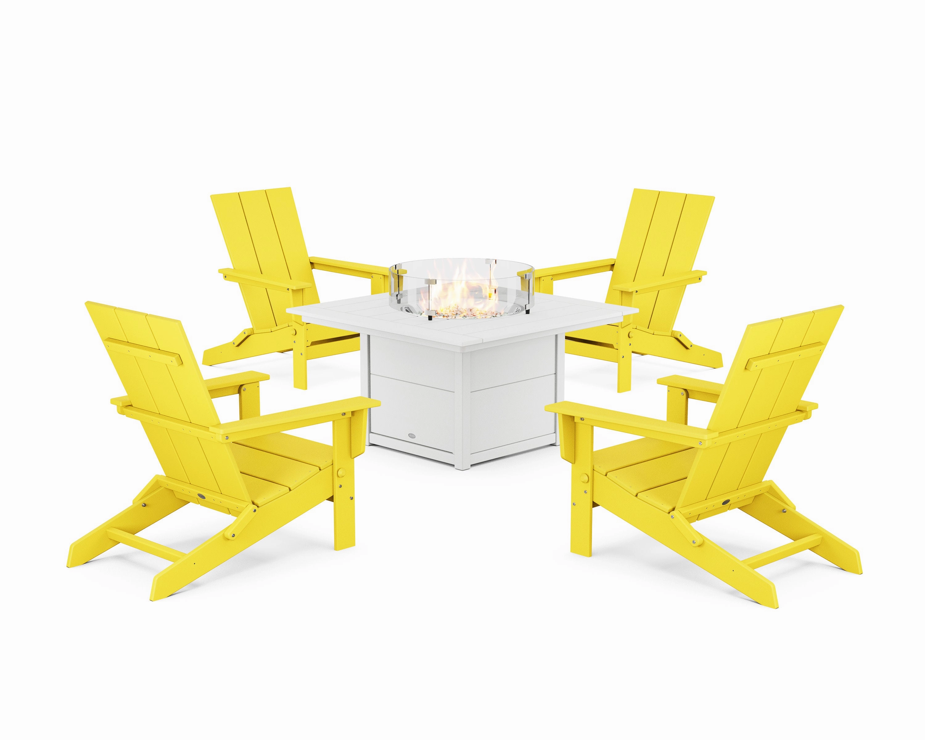5-Piece Modern Studio Folding Adirondack Conversation Set with Fire Pit Table