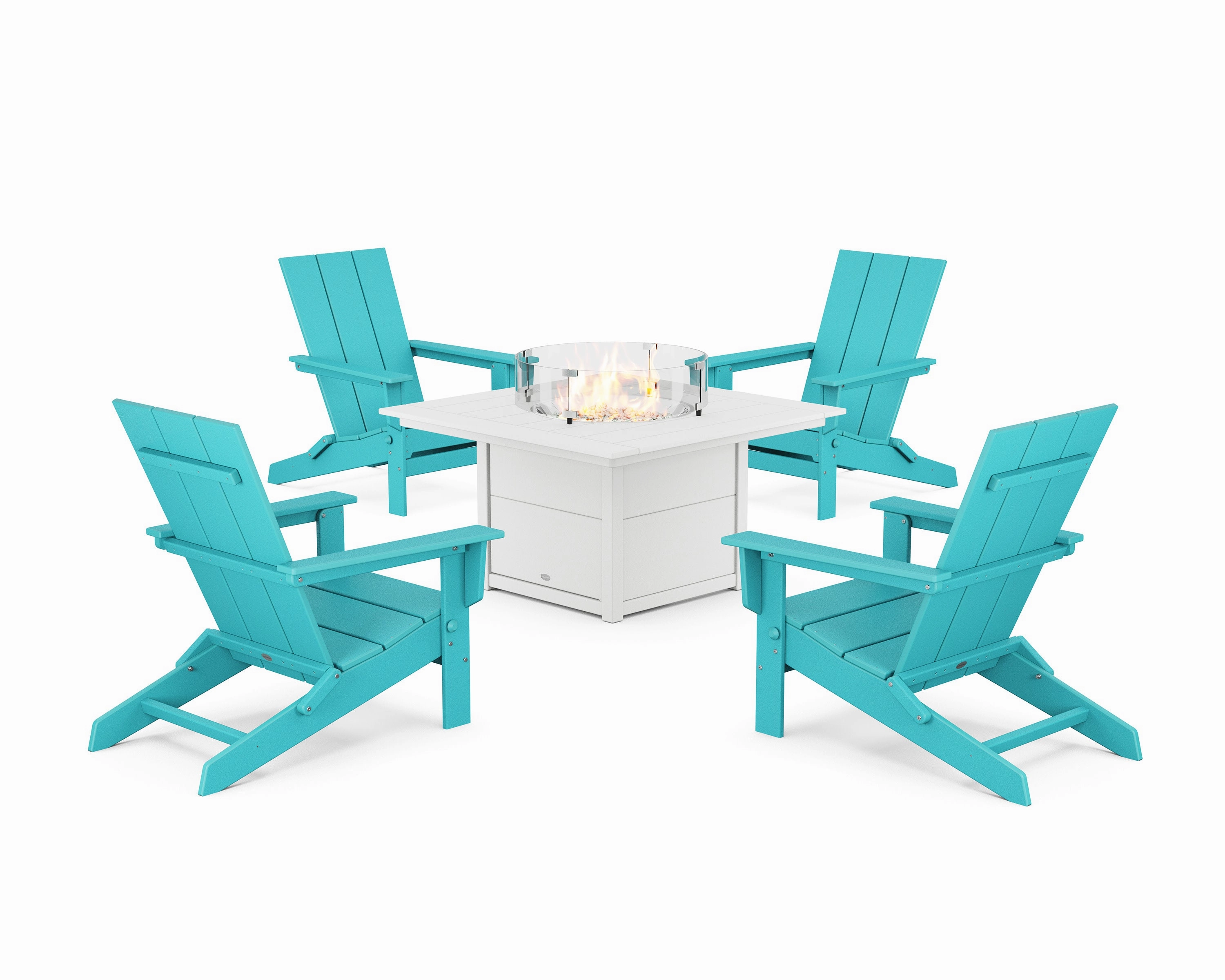 5-Piece Modern Studio Folding Adirondack Conversation Set with Fire Pit Table