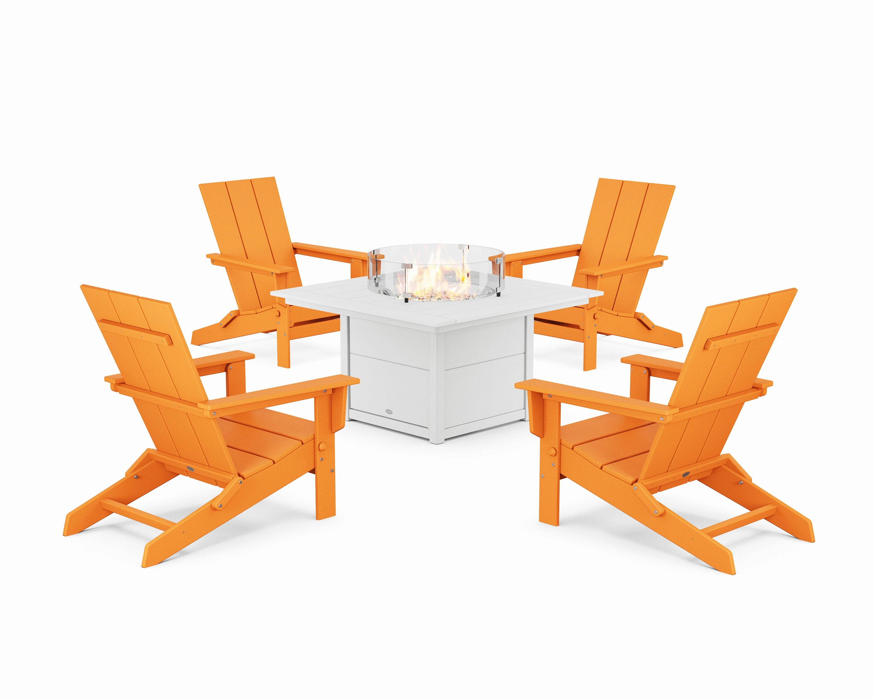 5-Piece Modern Studio Folding Adirondack Conversation Set with Fire Pit Table