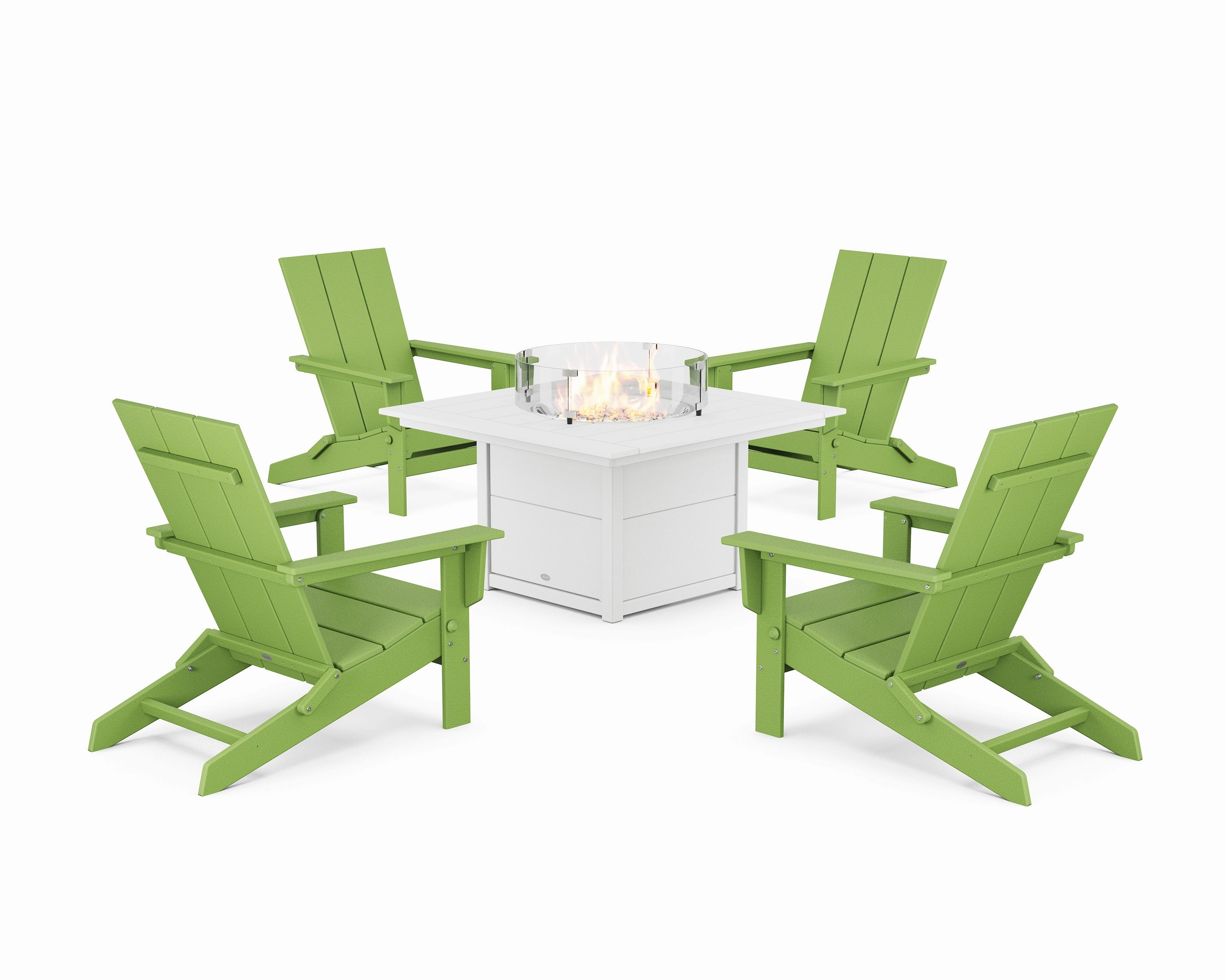5-Piece Modern Studio Folding Adirondack Conversation Set with Fire Pit Table