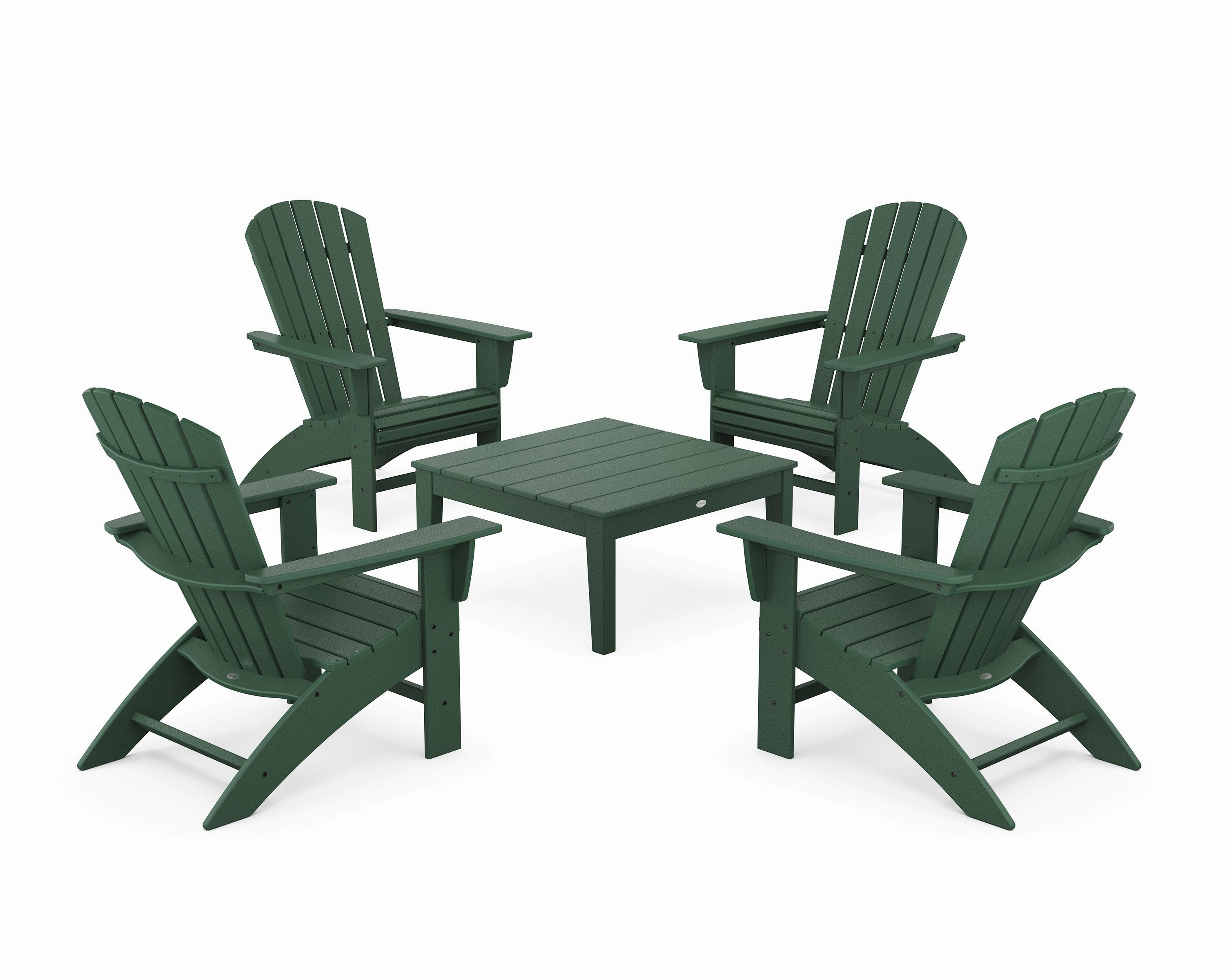 5-Piece Nautical Curveback Adirondack Chair Conversation Set with 36" Conversation Table