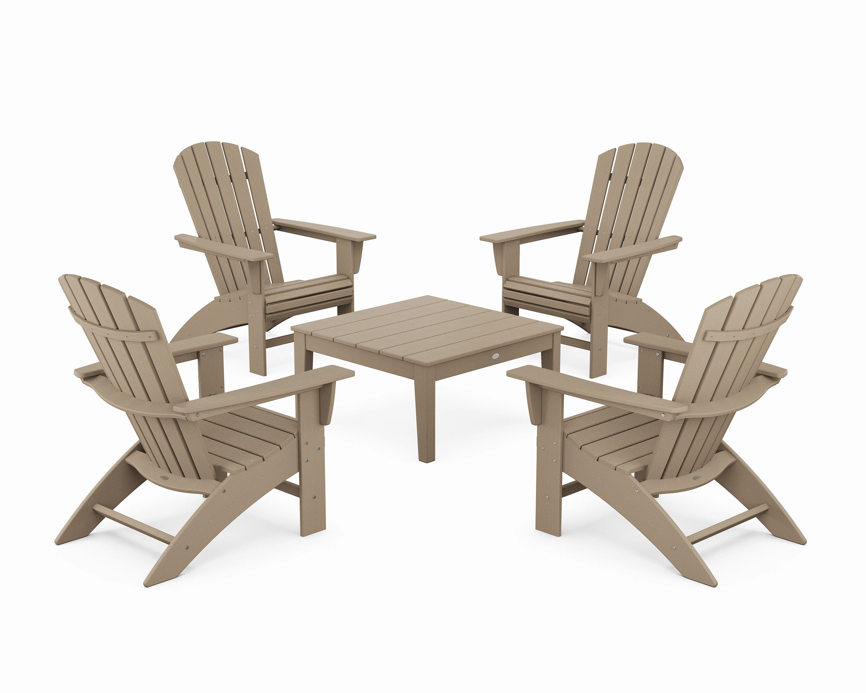 5-Piece Nautical Curveback Adirondack Chair Conversation Set with 36" Conversation Table