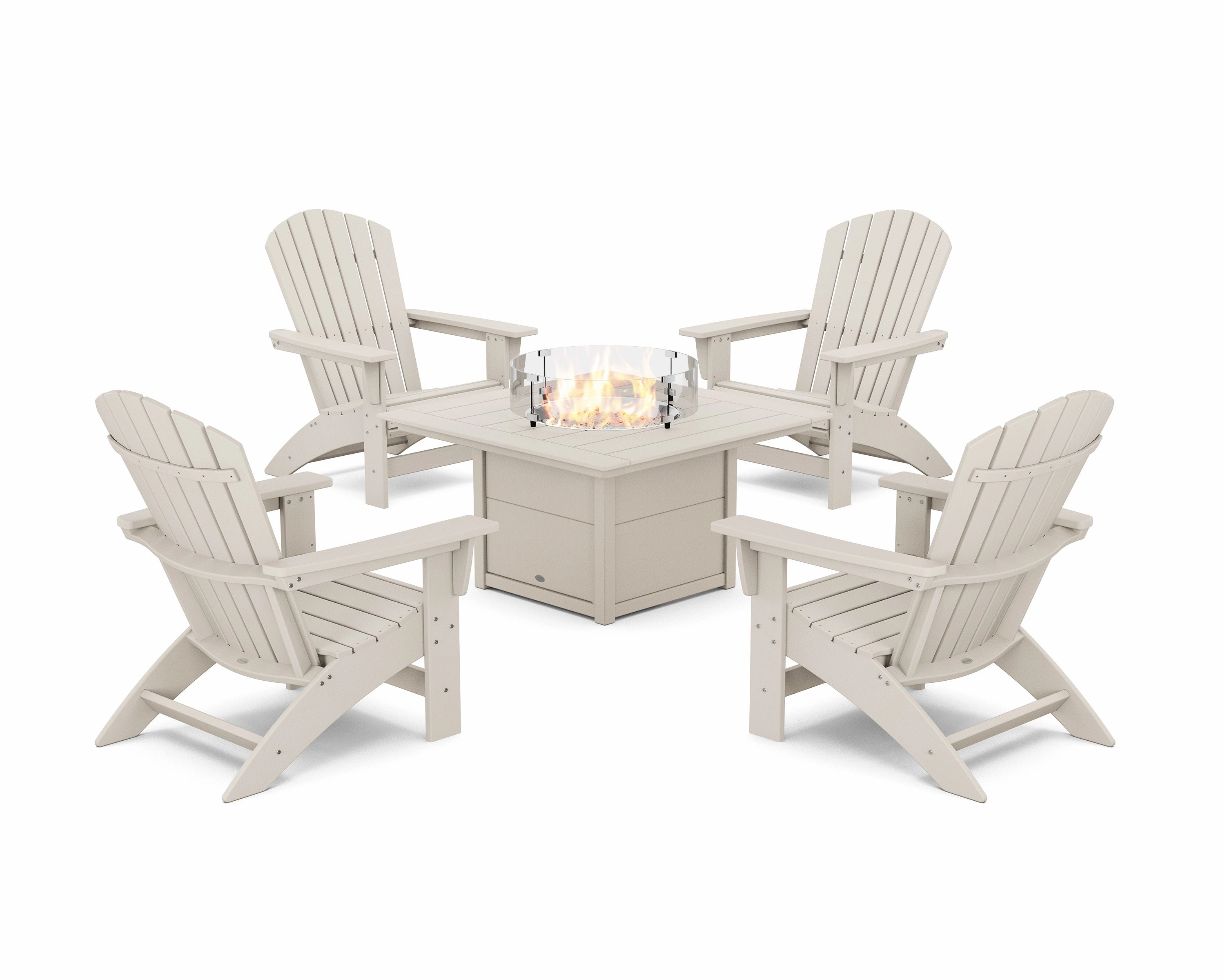 5-Piece Nautical Grand Adirondack Conversation Set with Fire Pit Table