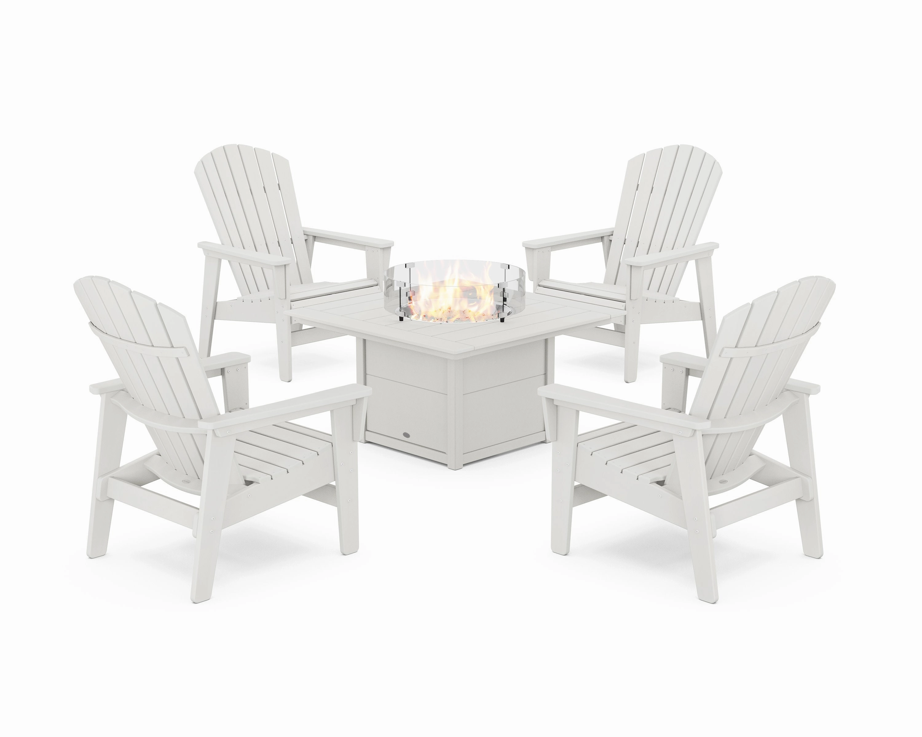 5-Piece Nautical Grand Upright Adirondack Conversation Set with Fire Pit Table
