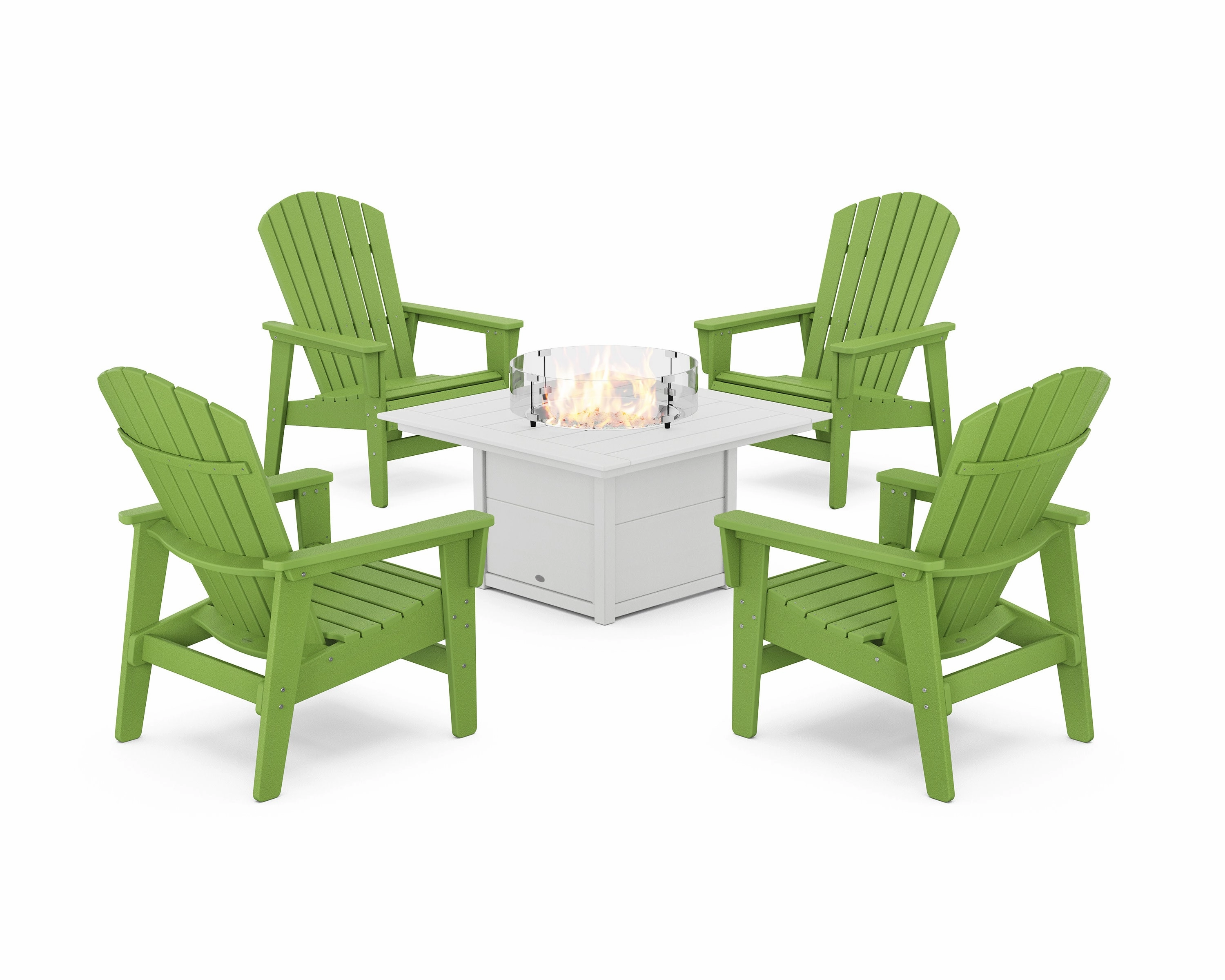 5-Piece Nautical Grand Upright Adirondack Conversation Set with Fire Pit Table