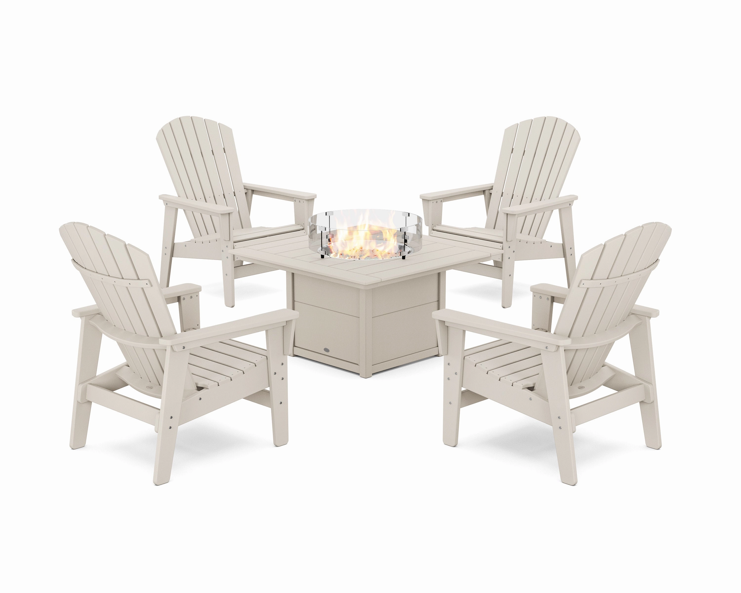 5-Piece Nautical Grand Upright Adirondack Conversation Set with Fire Pit Table
