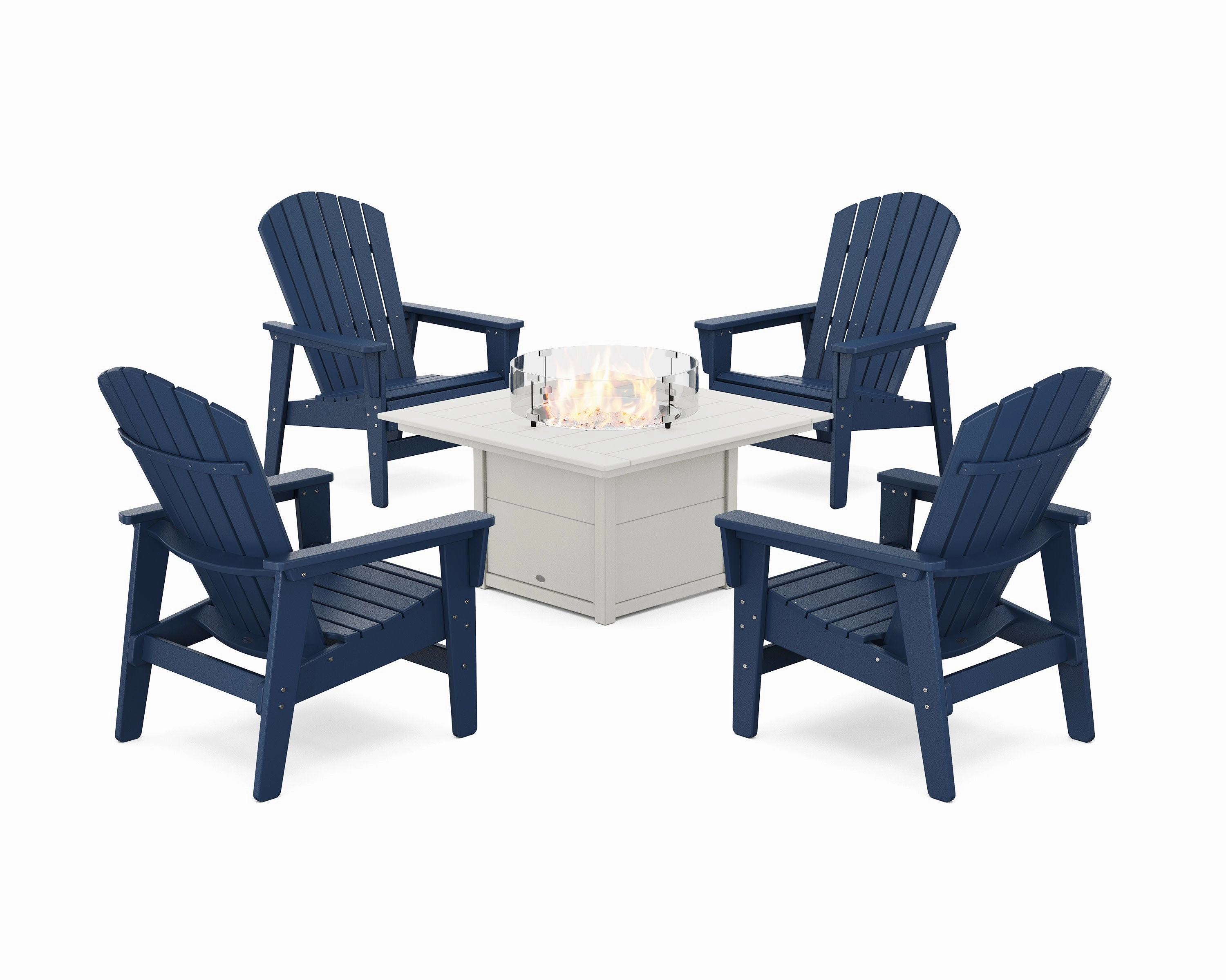 5-Piece Nautical Grand Upright Adirondack Conversation Set with Fire Pit Table