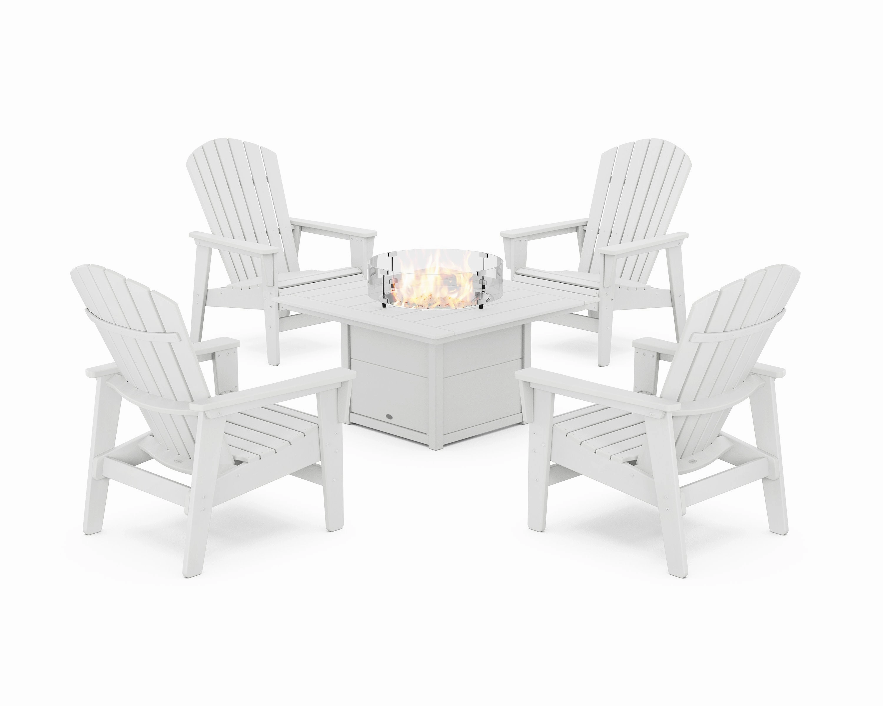 5-Piece Nautical Grand Upright Adirondack Conversation Set with Fire Pit Table