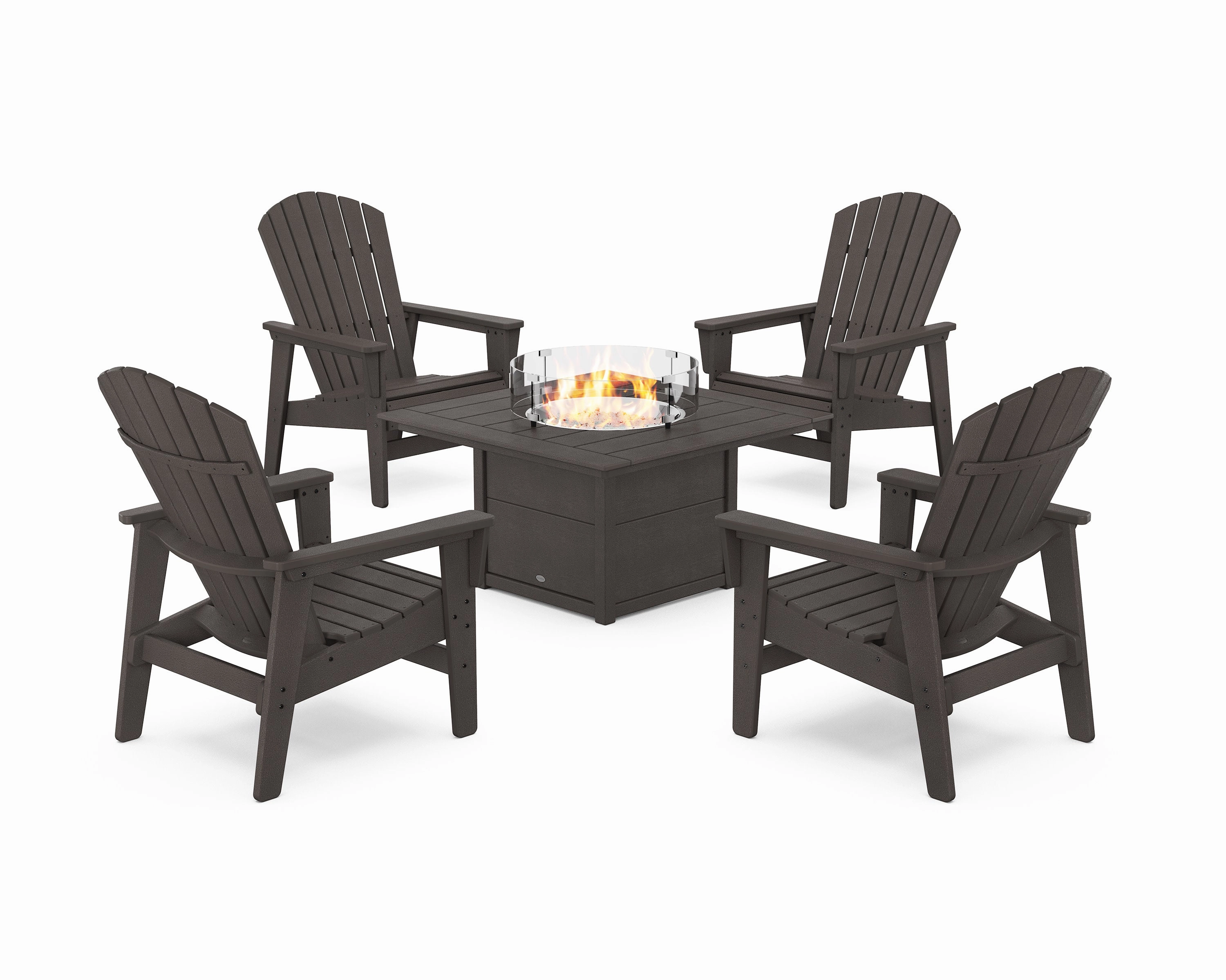 5-Piece Nautical Grand Upright Adirondack Conversation Set with Fire Pit Table