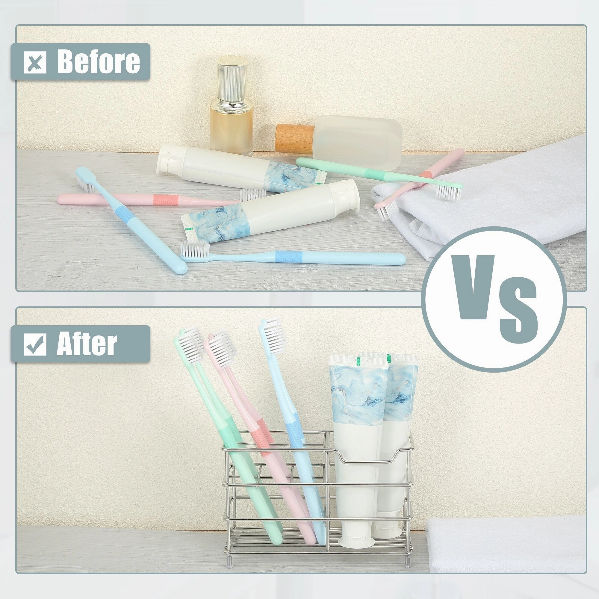 6 Slots 304 Stainless Steel Toothbrush Holder, Toothpaste Holder Stand, Bathroom Kitchen Accessories Organizer