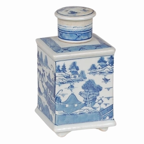7 Blue and White Square Tea Tin vase,flower vase,home decoration
