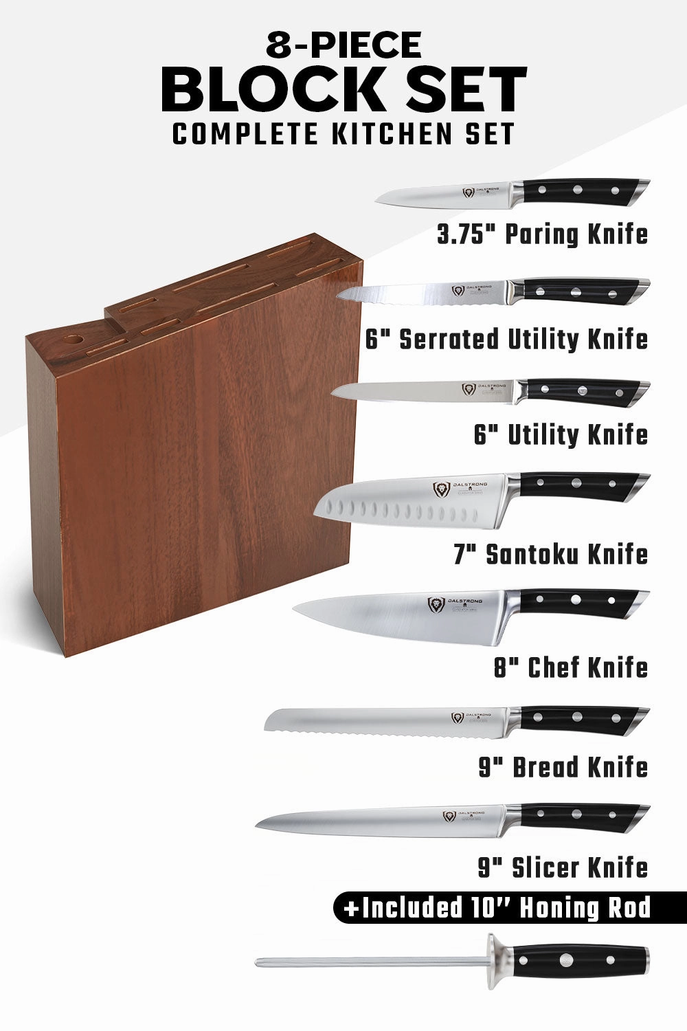 8-Piece Knife Block Set | Gladiator Series | Knives NSF Certified | Dalstrong 