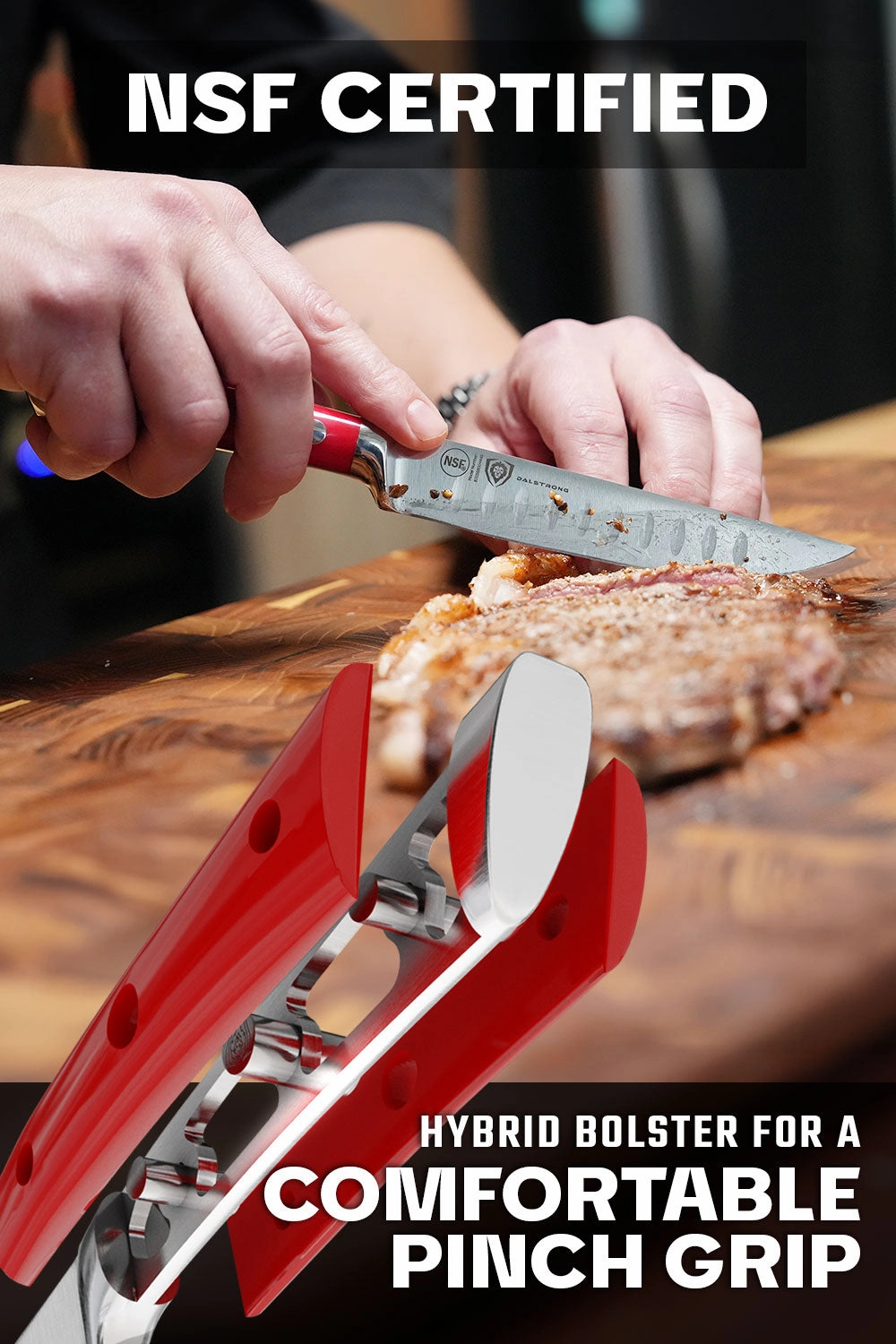 8-Piece Steak Knife Set | Red ABS Handles with Storage Block | Gladiator Series | Knives NSF Certified | Dalstrong 