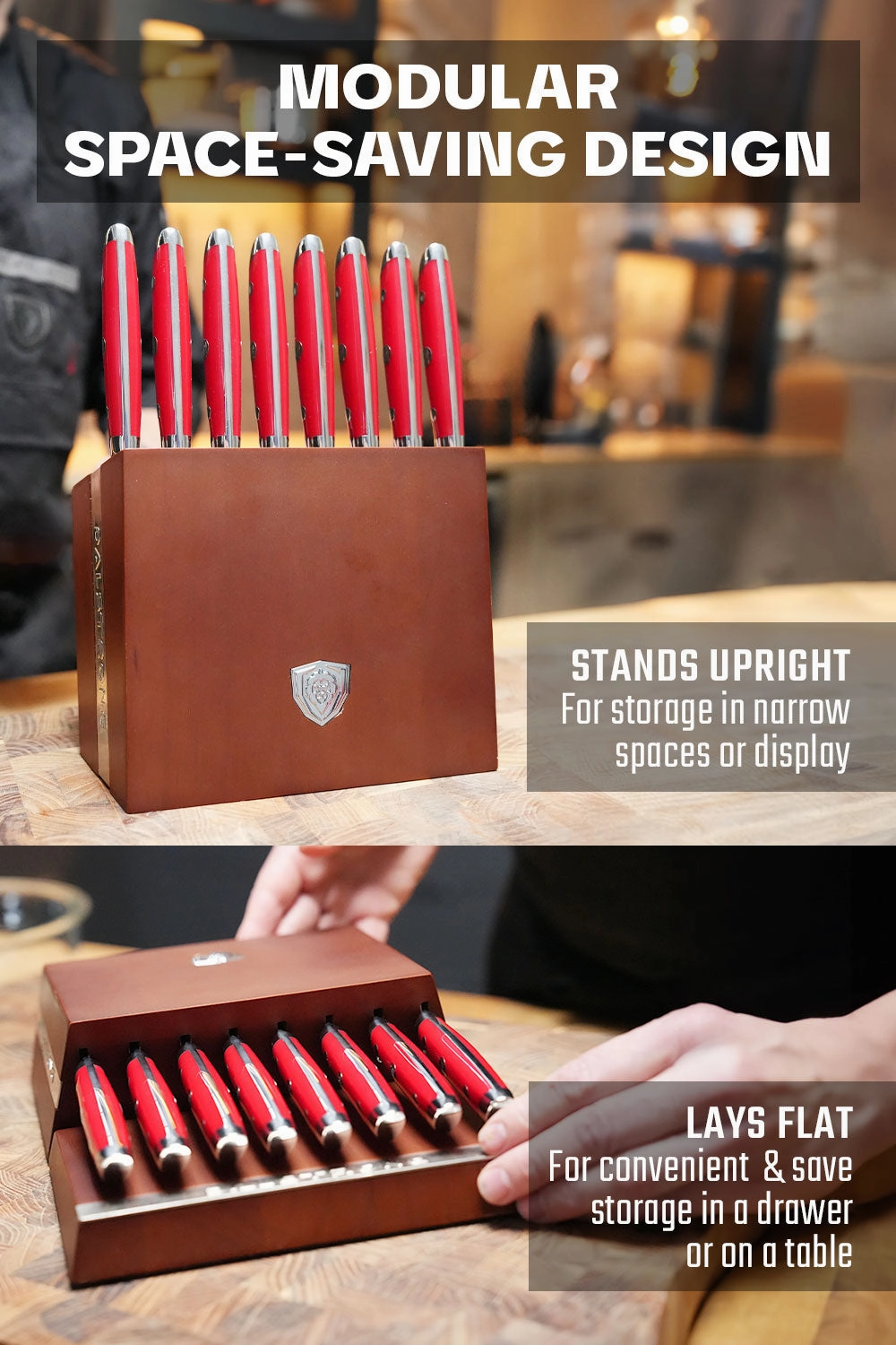 8-Piece Steak Knife Set | Red ABS Handles with Storage Block | Gladiator Series | Knives NSF Certified | Dalstrong 