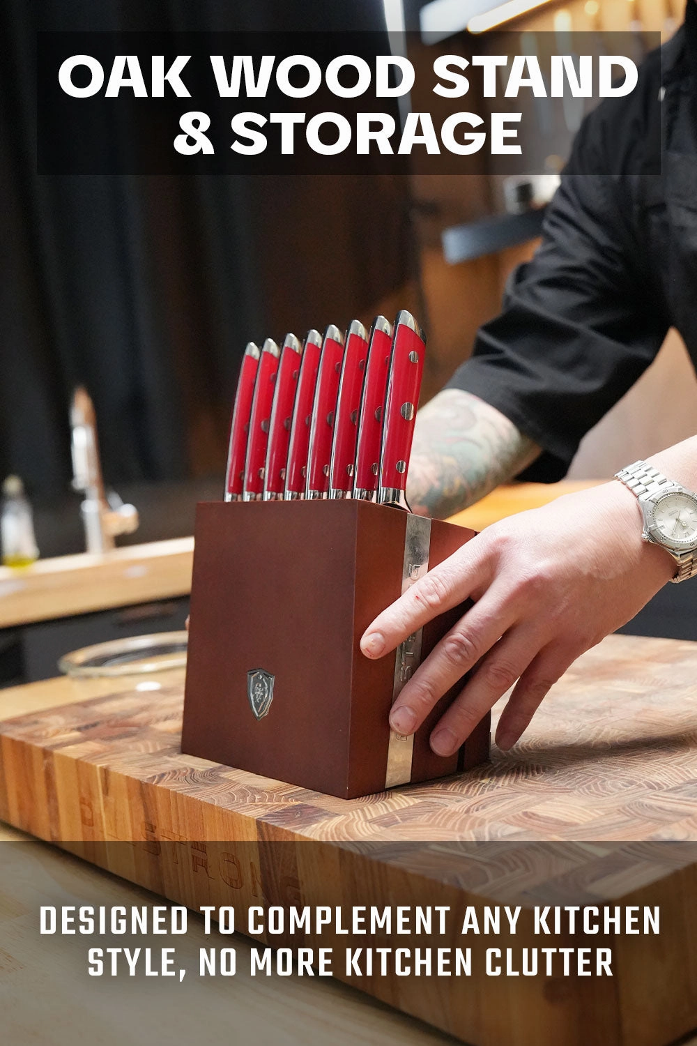 8-Piece Steak Knife Set | Red ABS Handles with Storage Block | Gladiator Series | Knives NSF Certified | Dalstrong 