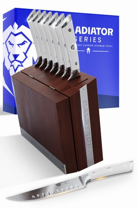 8-Piece Steak Knife Set | White ABS Handles with Storage Block | Gladiator Series | Knives NSF Certified | Dalstrong  knife set,kitchen knives,cooking tools