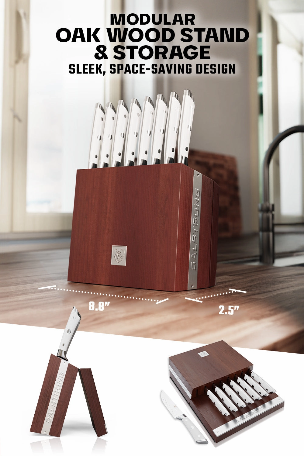 8-Piece Steak Knife Set | White ABS Handles with Storage Block | Gladiator Series | Knives NSF Certified | Dalstrong 