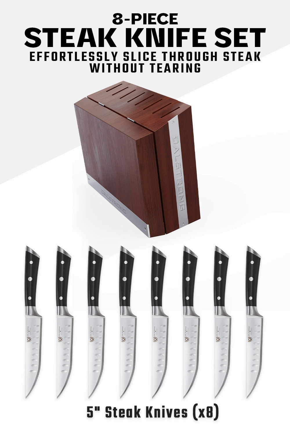 8-Piece Steak Knife Set with Storage Block | Gladiator Series | Knives NSF Certified | Dalstrong 