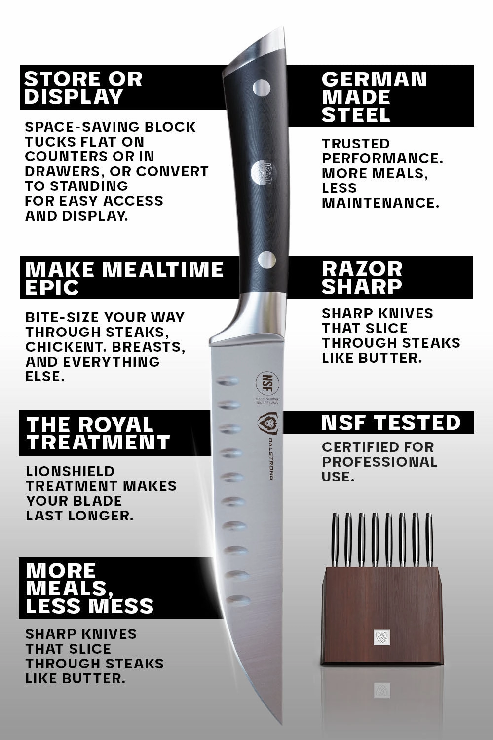 8-Piece Steak Knife Set with Storage Block | Gladiator Series | Knives NSF Certified | Dalstrong 