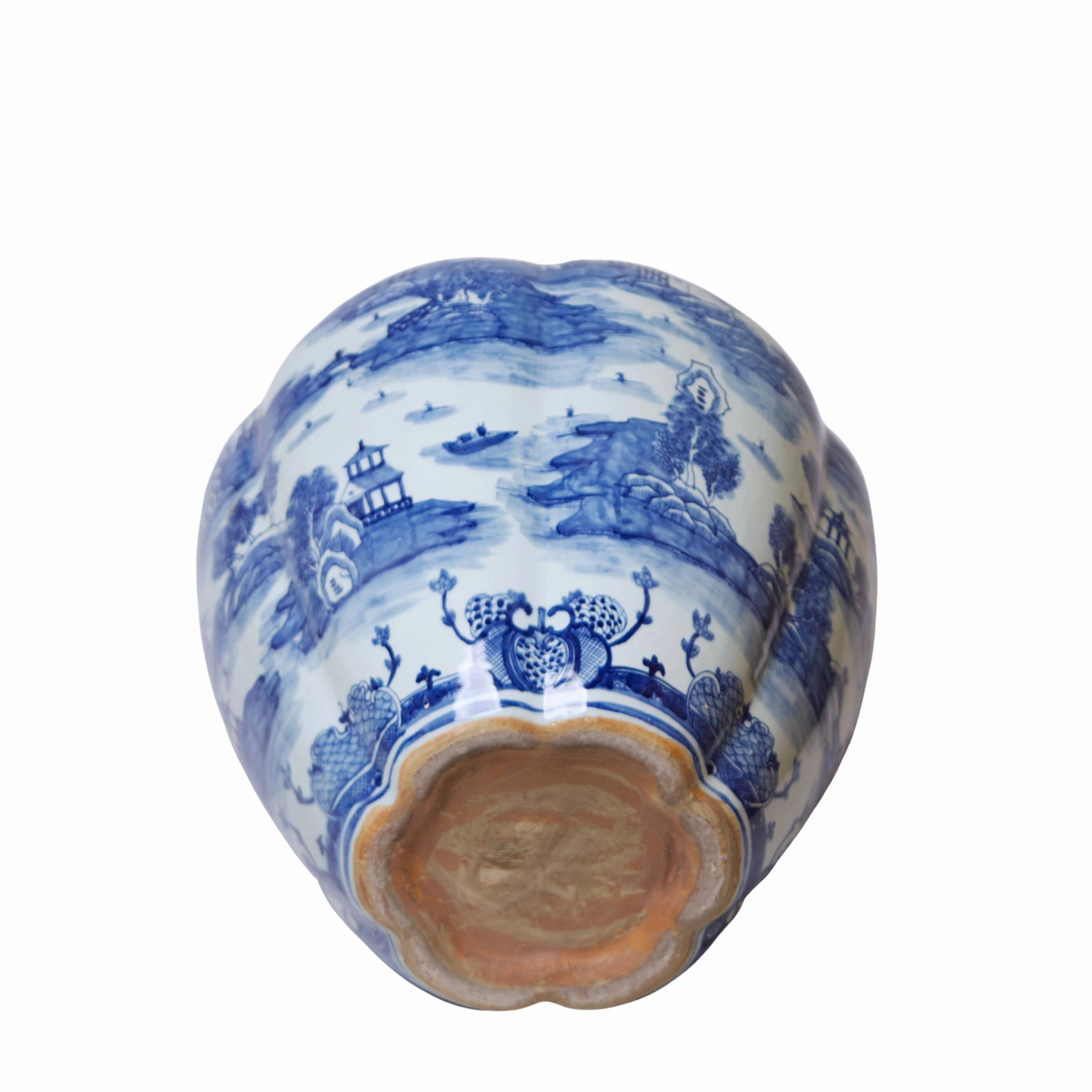 "Willow Ware" Blue and White Porcelain Gourd Vase