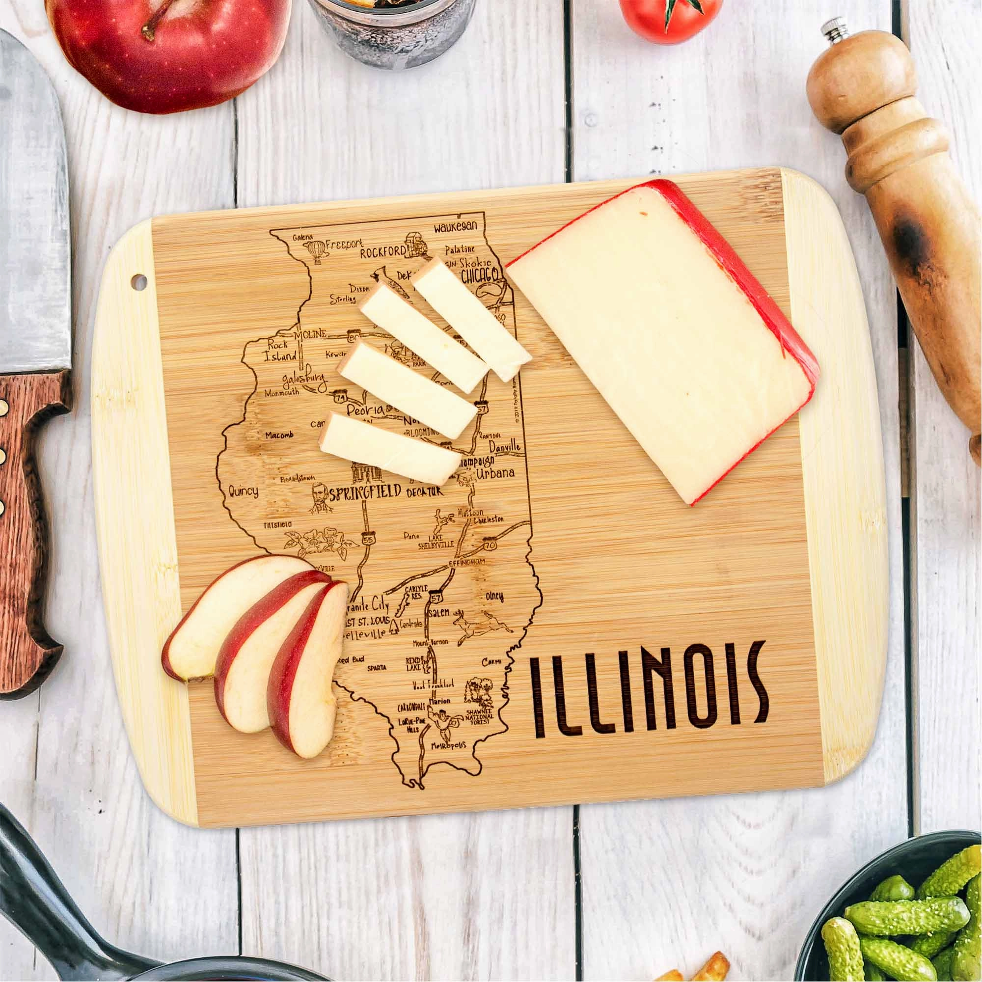 A Slice of Life Illinois Cutting Board, 11" x 8-3/4"