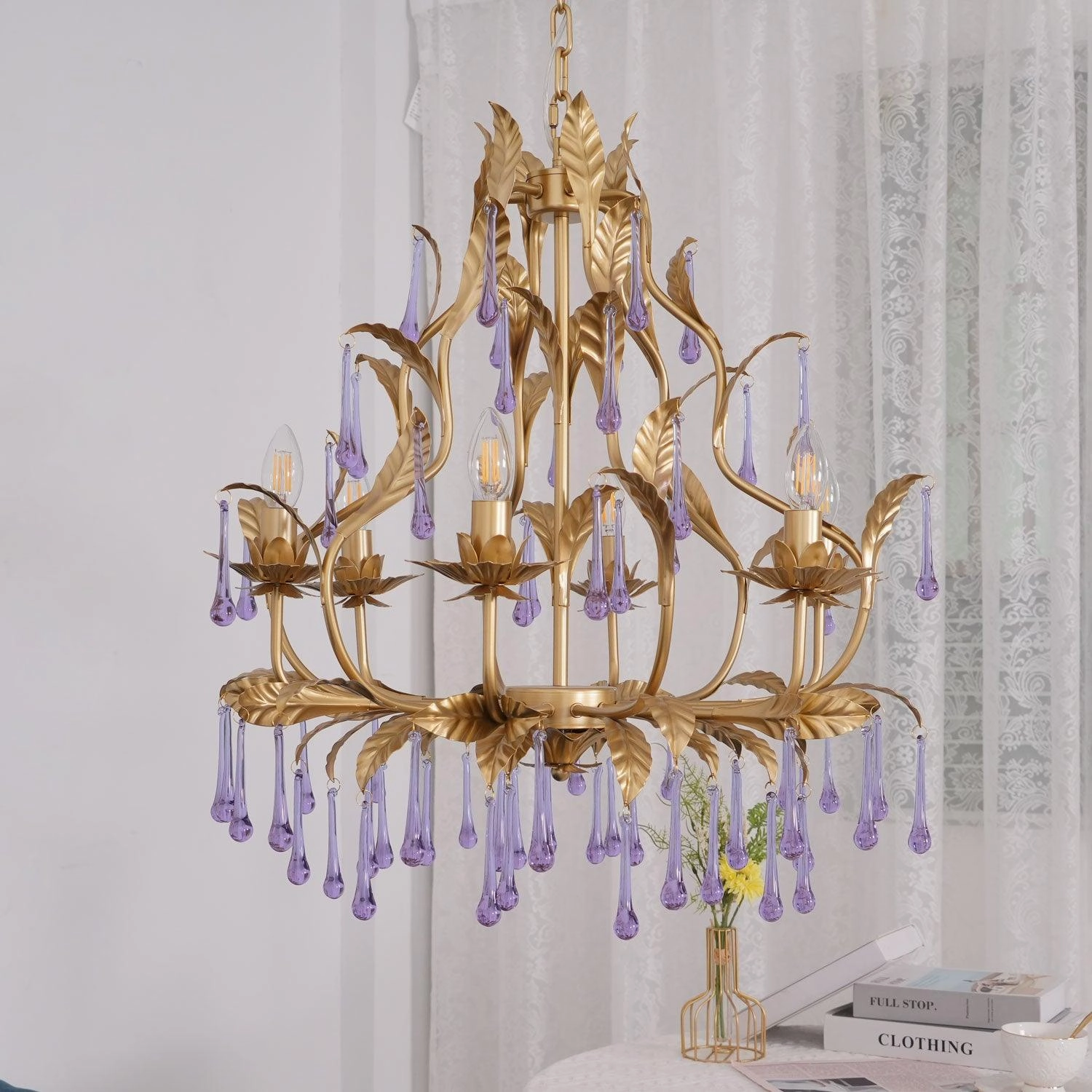 Amethyst Drops Glass Chandelier