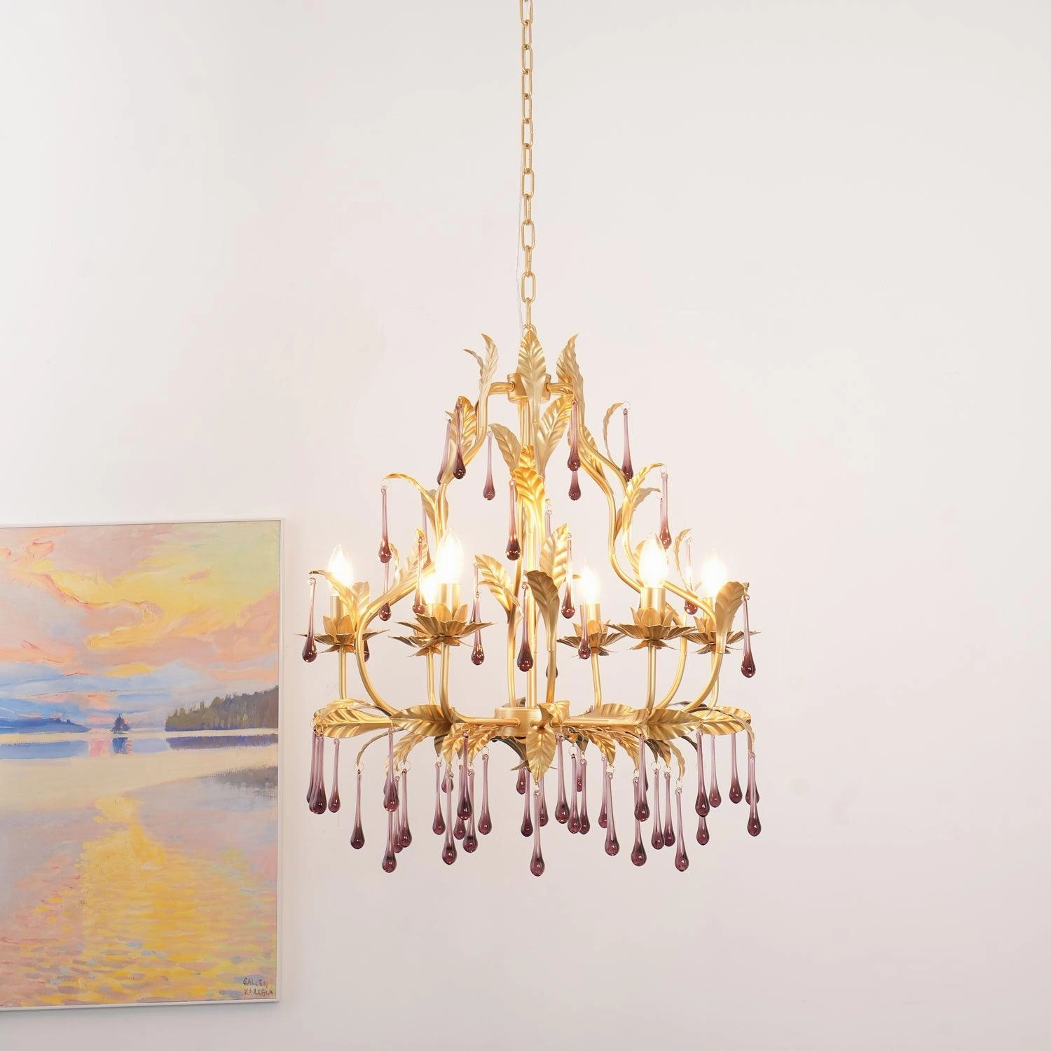 Amethyst Drops Glass Chandelier