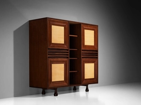 Angelo Mangiarotti for Sorgente dei Mobili Cabinet in Mahogany & Grasscloth storage cabinet,organizer,furniture storage