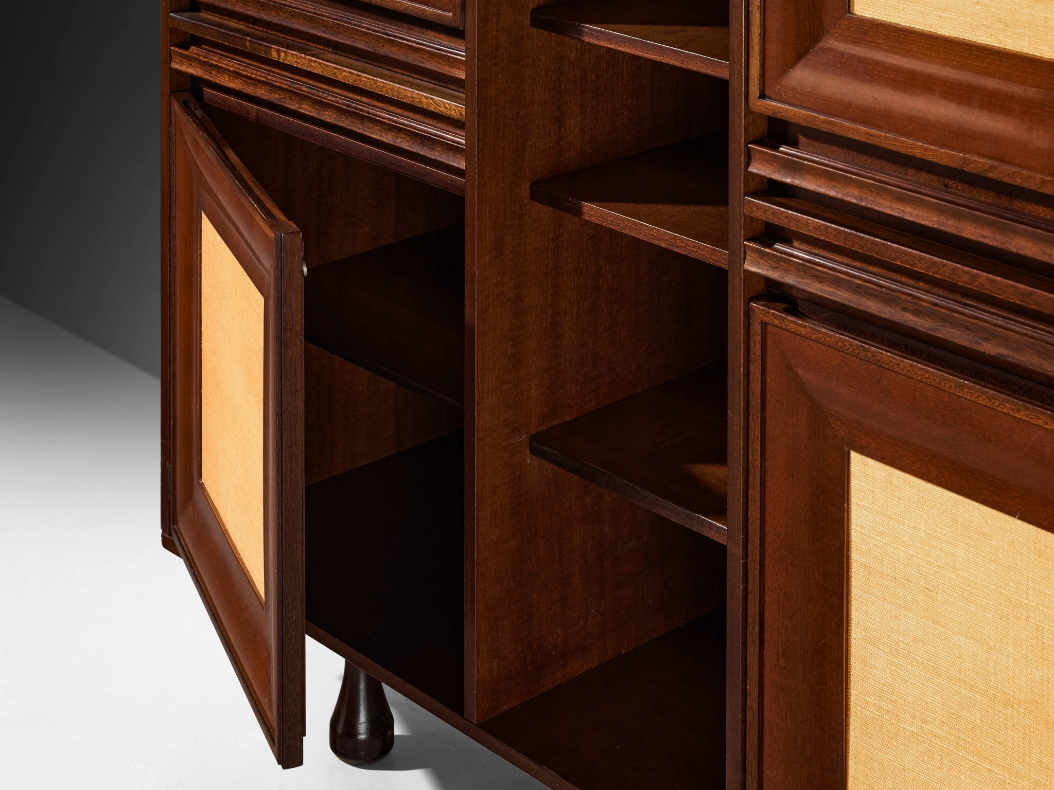 Angelo Mangiarotti for Sorgente dei Mobili Cabinet in Mahogany & Grasscloth