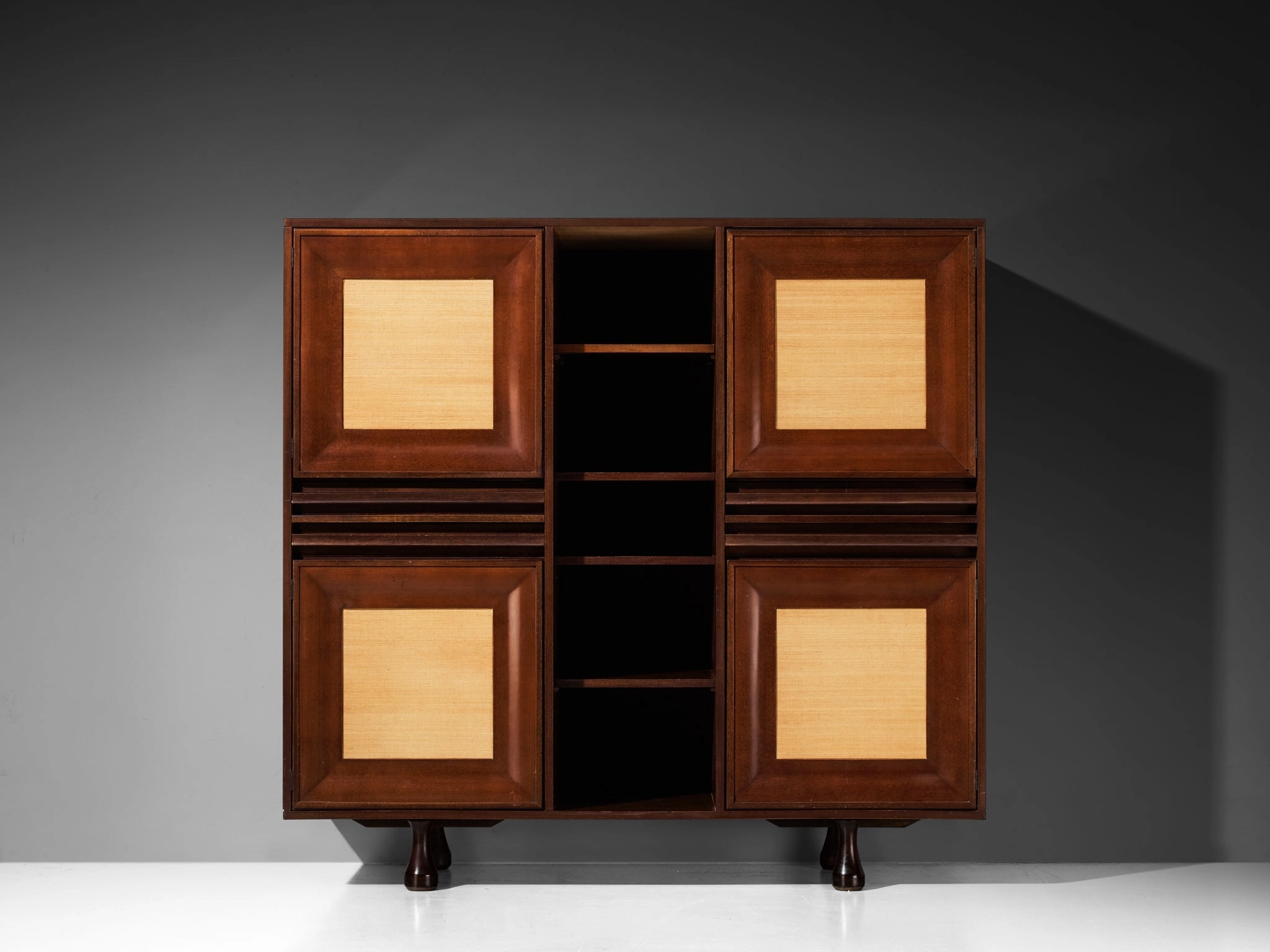 Angelo Mangiarotti for Sorgente dei Mobili Cabinet in Mahogany & Grasscloth