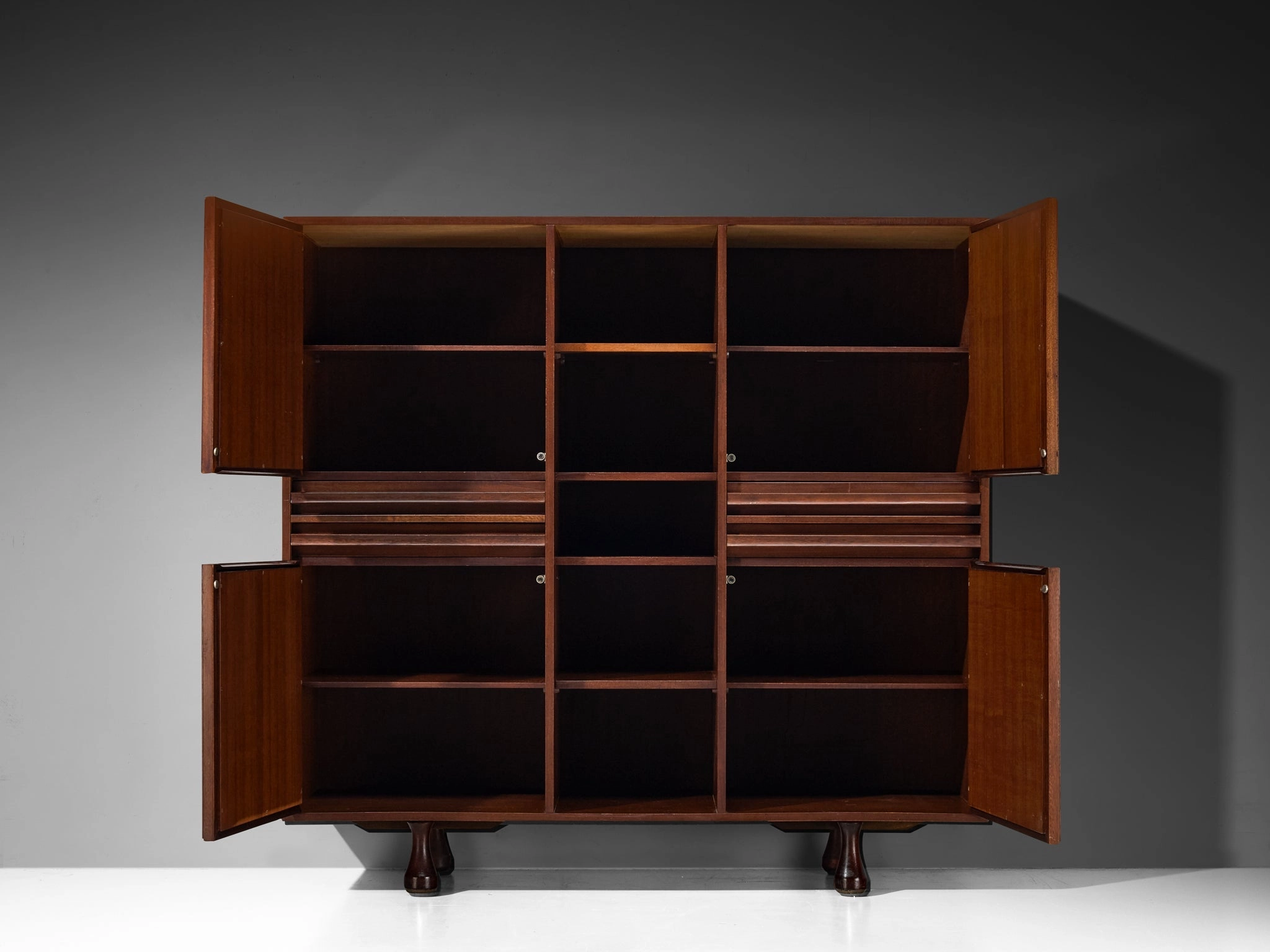 Angelo Mangiarotti for Sorgente dei Mobili Cabinet in Mahogany & Grasscloth
