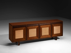 Angelo Mangiarotti for Sorgente dei Mobili Sideboard in Mahogany Grasscloth storage cabinet,organizer,furniture storage
