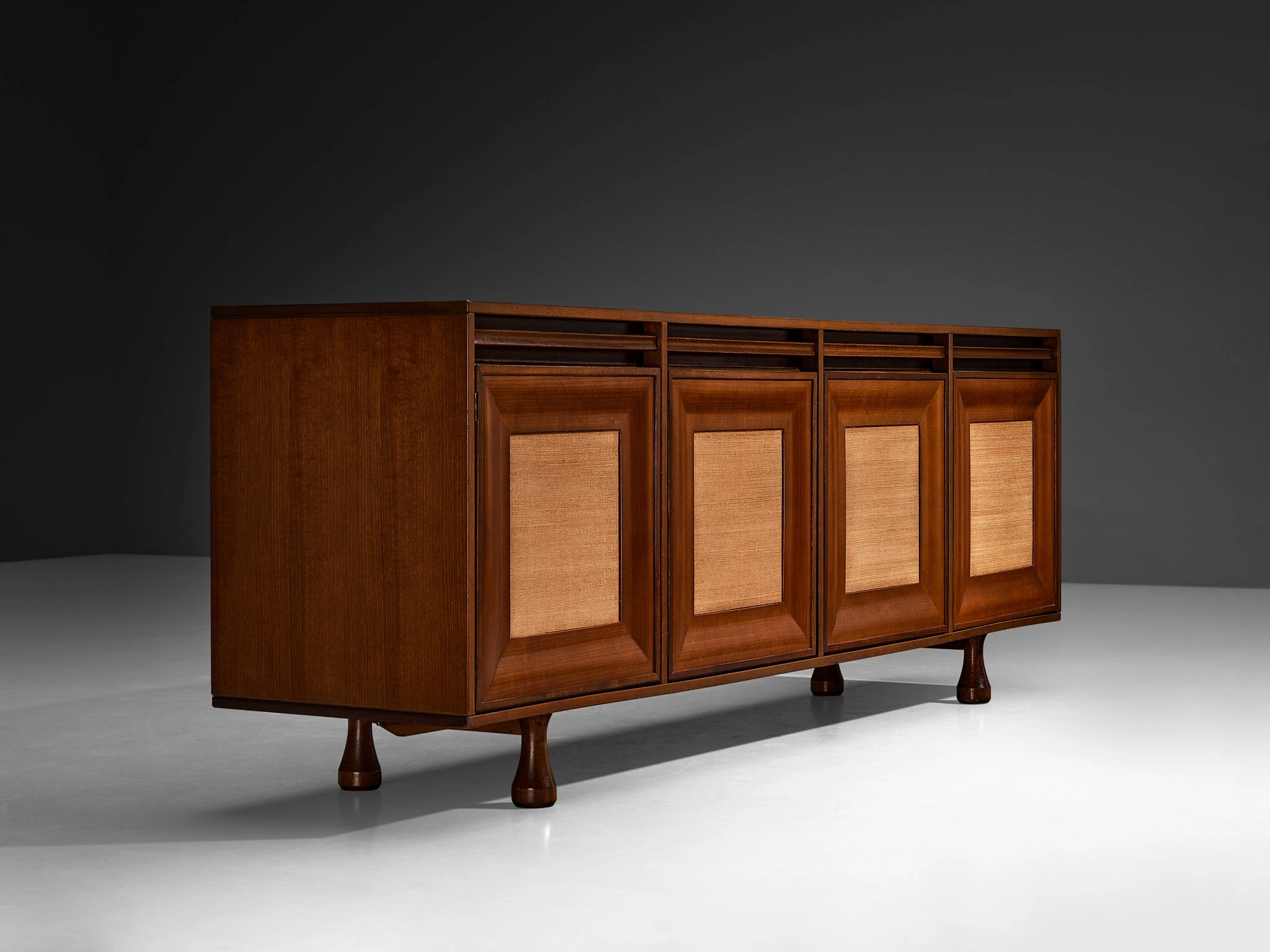 Angelo Mangiarotti for Sorgente dei Mobili Sideboard in Mahogany Grasscloth