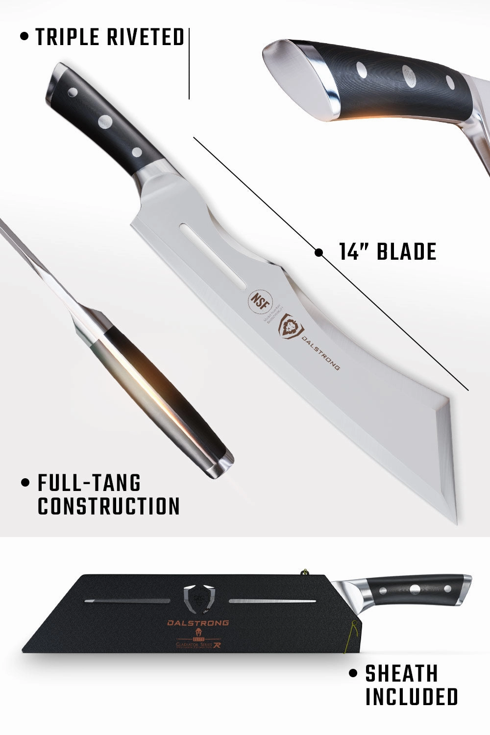 Annihilator Meat Cleaver with Stand 14" | Gladiator Series | Cleaver NSF Certified | Dalstrong 