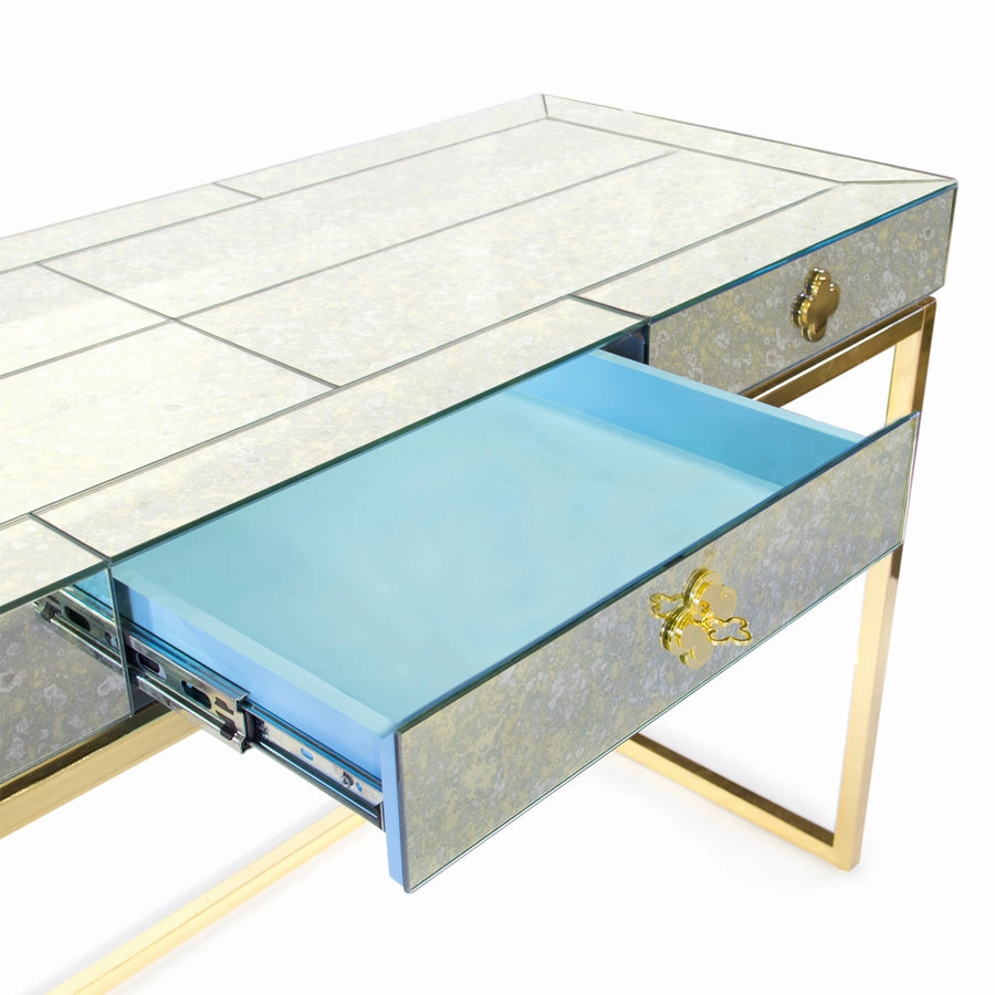 Antiqued Mirror 3-Drawer Desk | Jonathan Adler Delphine