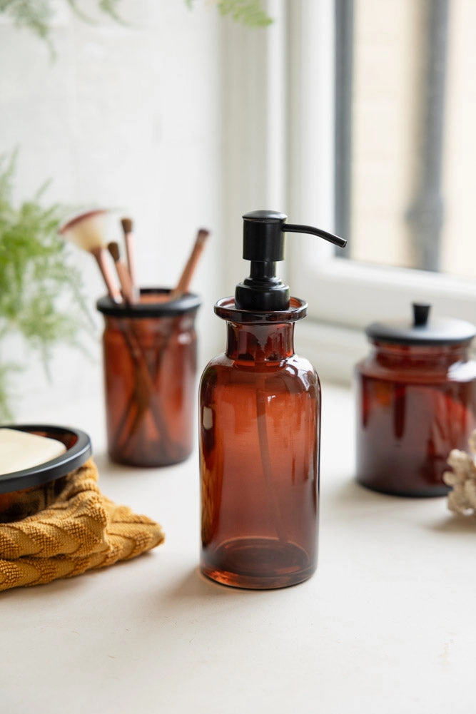 Apothecary-Style Amber Glass Soap Dispenser - 300ml