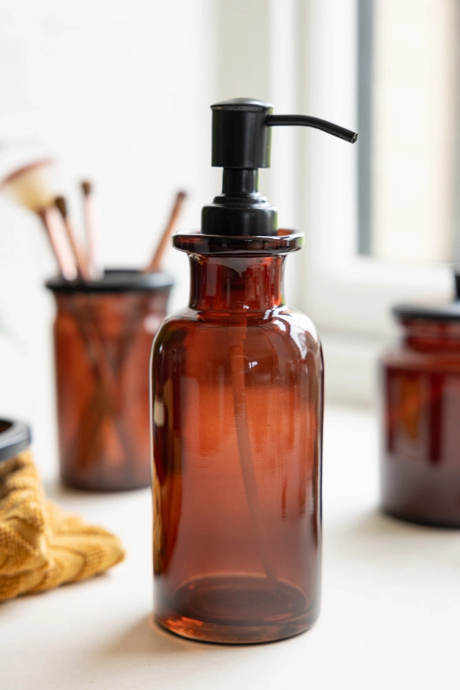 Apothecary-Style Amber Glass Soap Dispenser - 300ml
