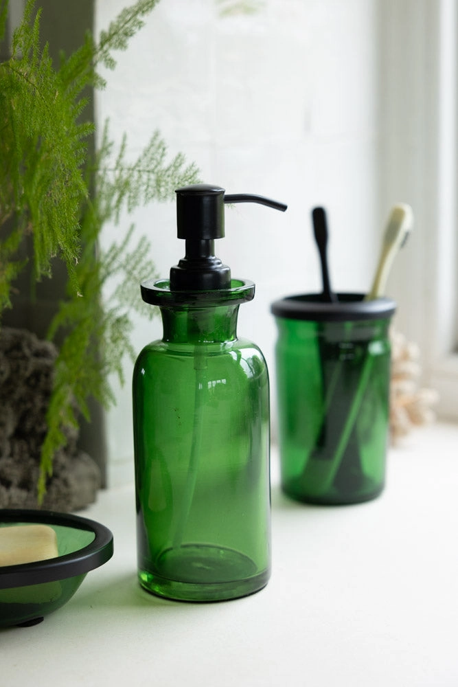 Apothecary-Style Green Glass Soap Dispenser - 300ml