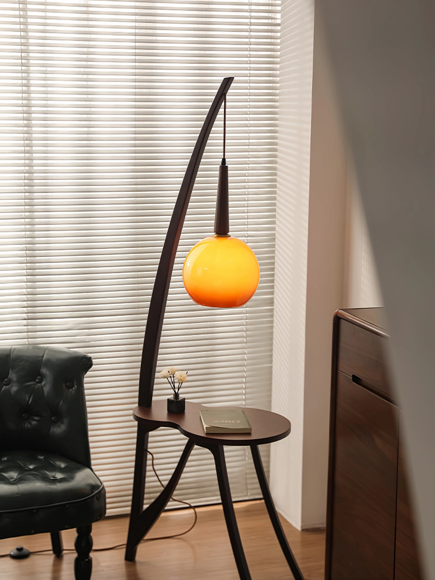 Arc Wood Hanging Floor Lamp