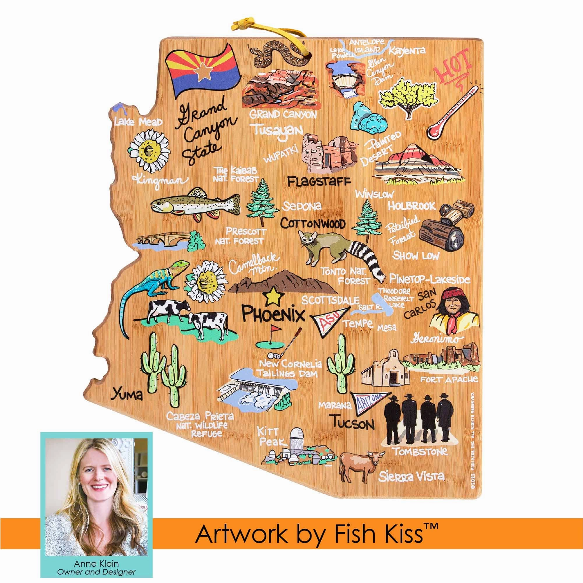 Arizona Cutting Board with Artwork by Fish Kiss