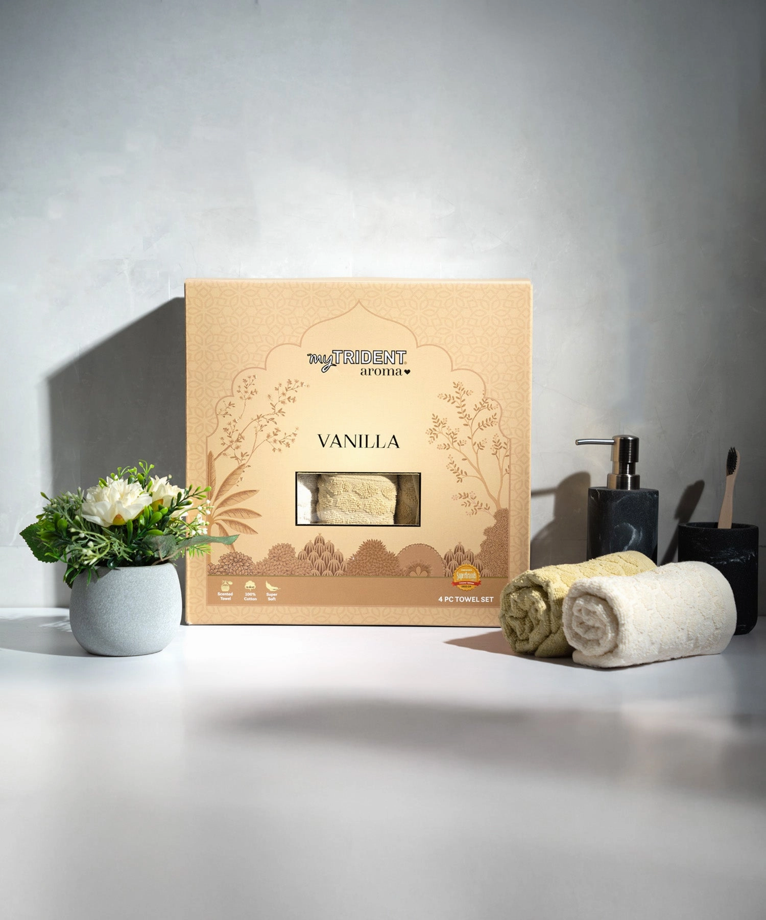 Aroma 4Pc Scented Towel Gift Set ,100% Cotton, 500 GSM, Vanilla