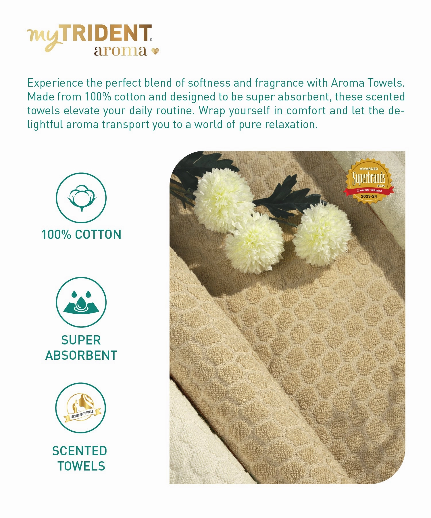 Aroma 4Pc Scented Towel Gift Set ,100% Cotton, 500 GSM, Vanilla