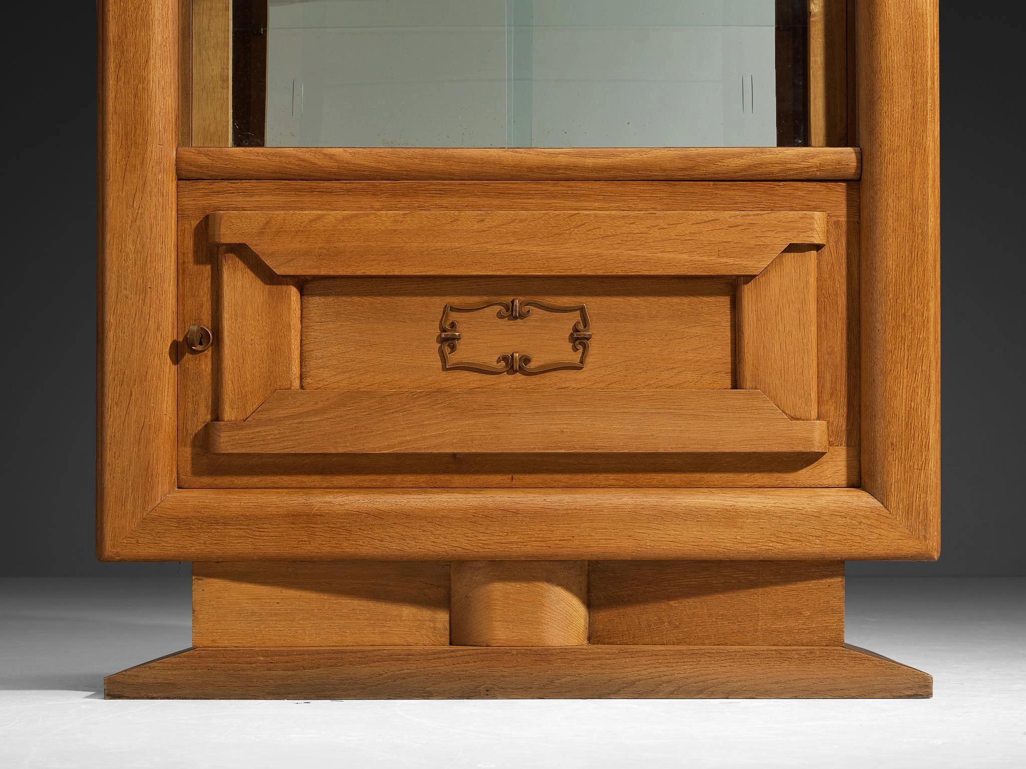 Art Deco Showcase in Oak and Glass and Decorative Copper Detailing