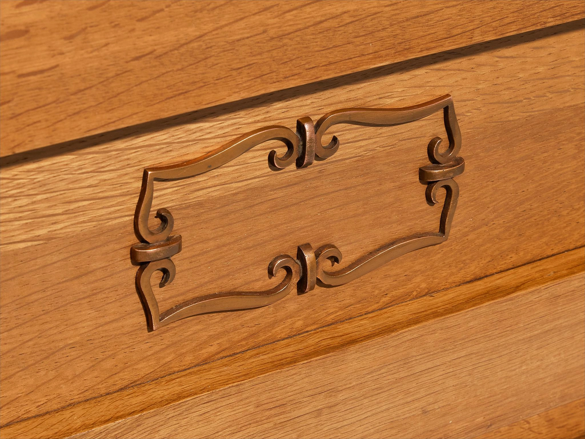 Art Deco Showcase in Oak and Glass and Decorative Copper Detailing