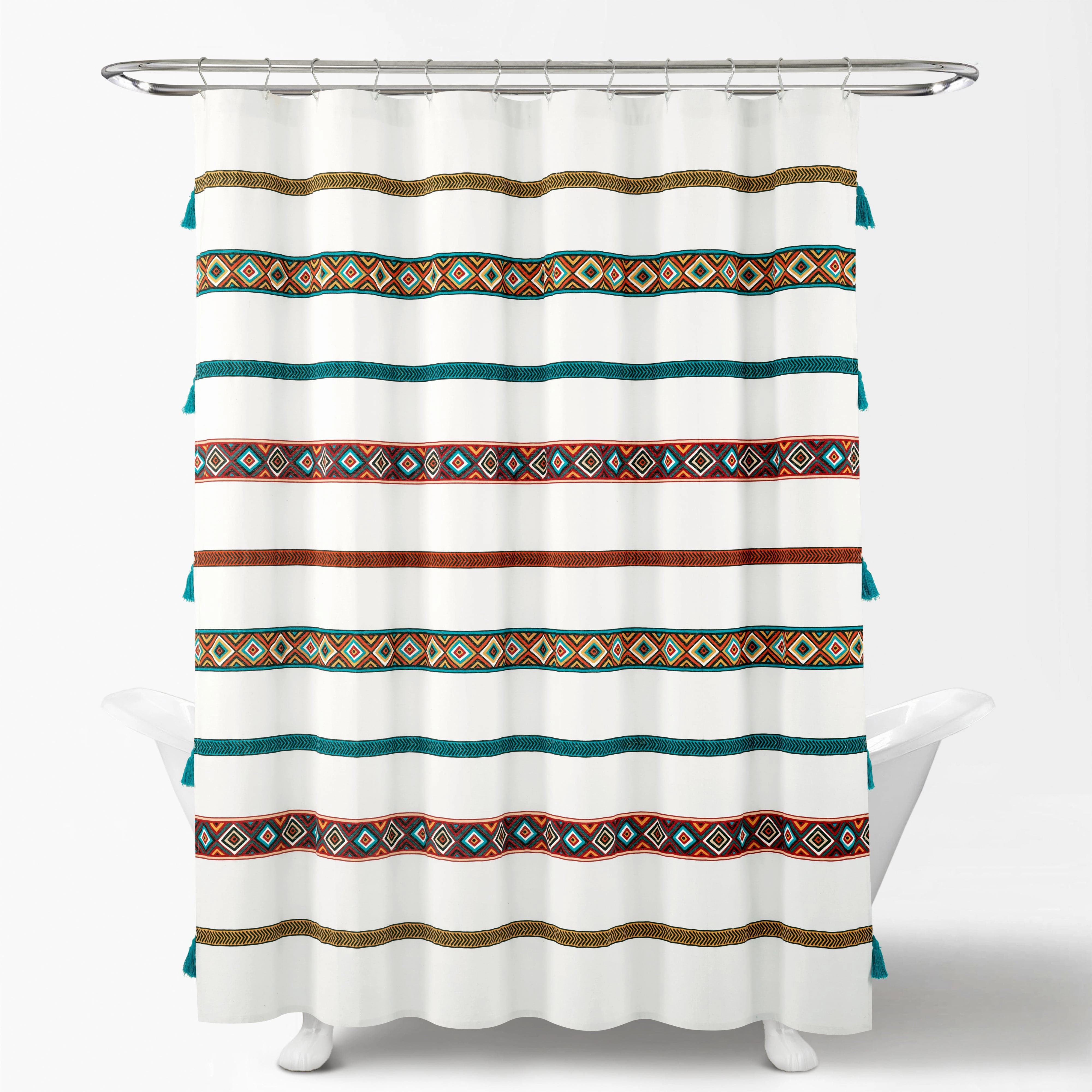 Ava Boho Stripe Tassel Yarn Dyed Recycled Cotton Shower Curtain