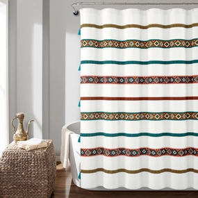 Ava Boho Stripe Tassel Yarn Dyed Recycled Cotton Shower Curtain shower curtain,bath curtain,bathroom decor